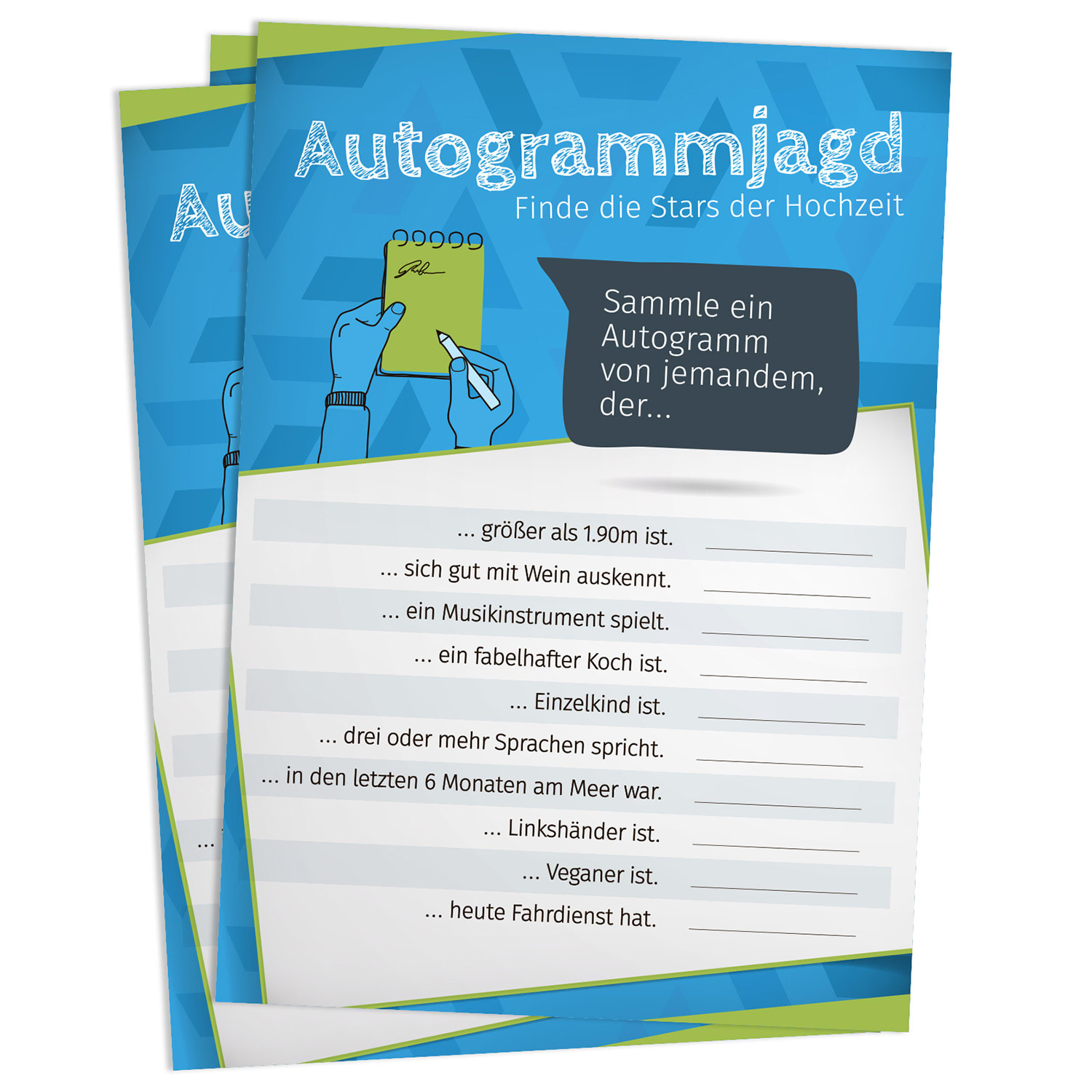 Spielehelden Lov na autogramy 10 otázok o vlastnostiach 50 ks. DIN A5 hravá potlač – Obrázok 3