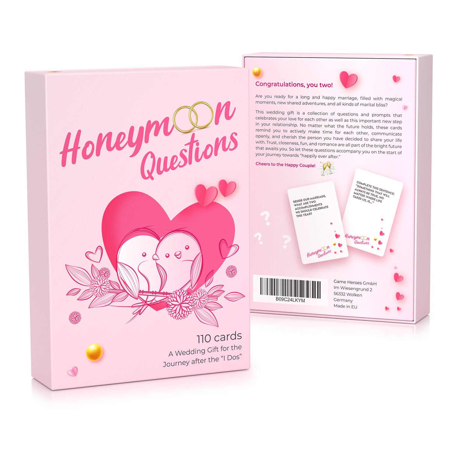 Spielehelden Honeymoon Questions, Kartová hra, Viac ako 100 otázok, Darčeková krabička v anglickom jazyku – Obrázok 5