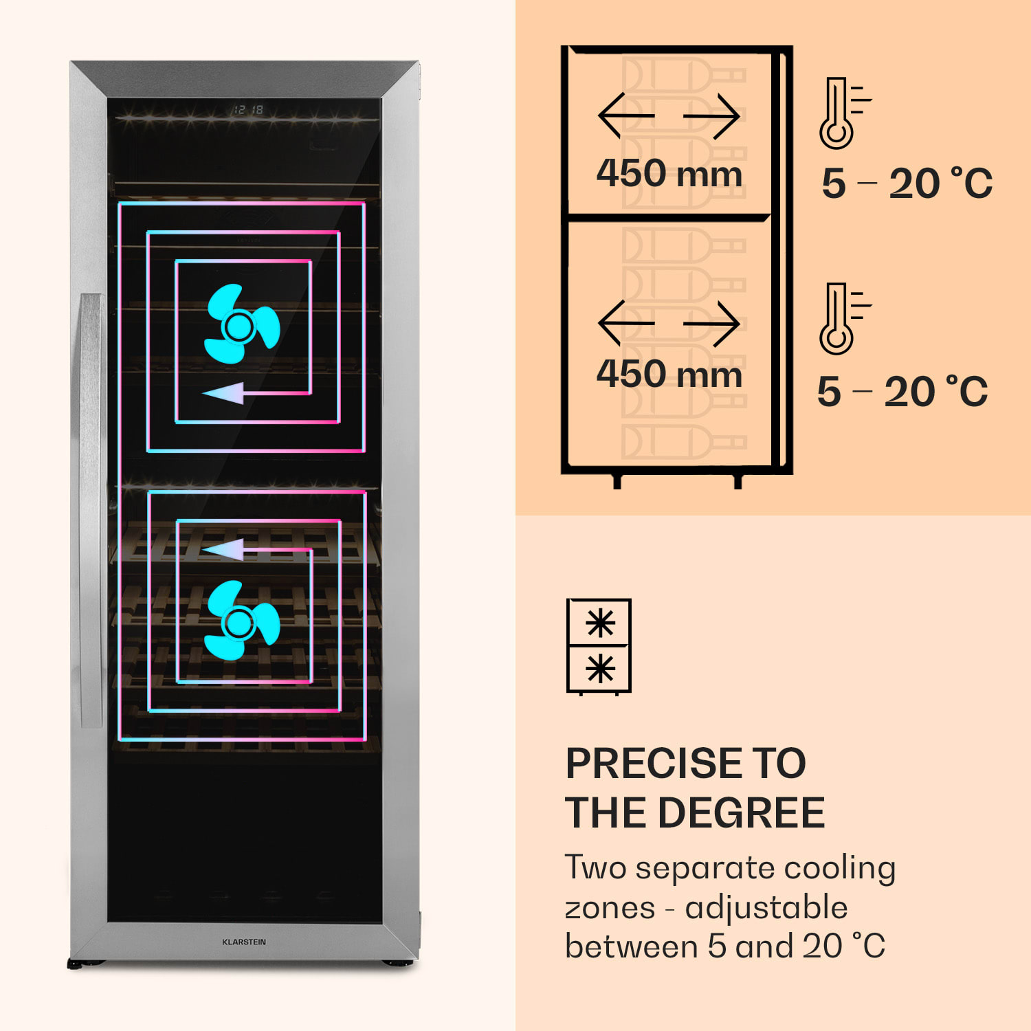 Klarstein Vinamour 77 Duo, vinotéka, 191 l, 5-20°C, 2 zóny – Obrázok 4