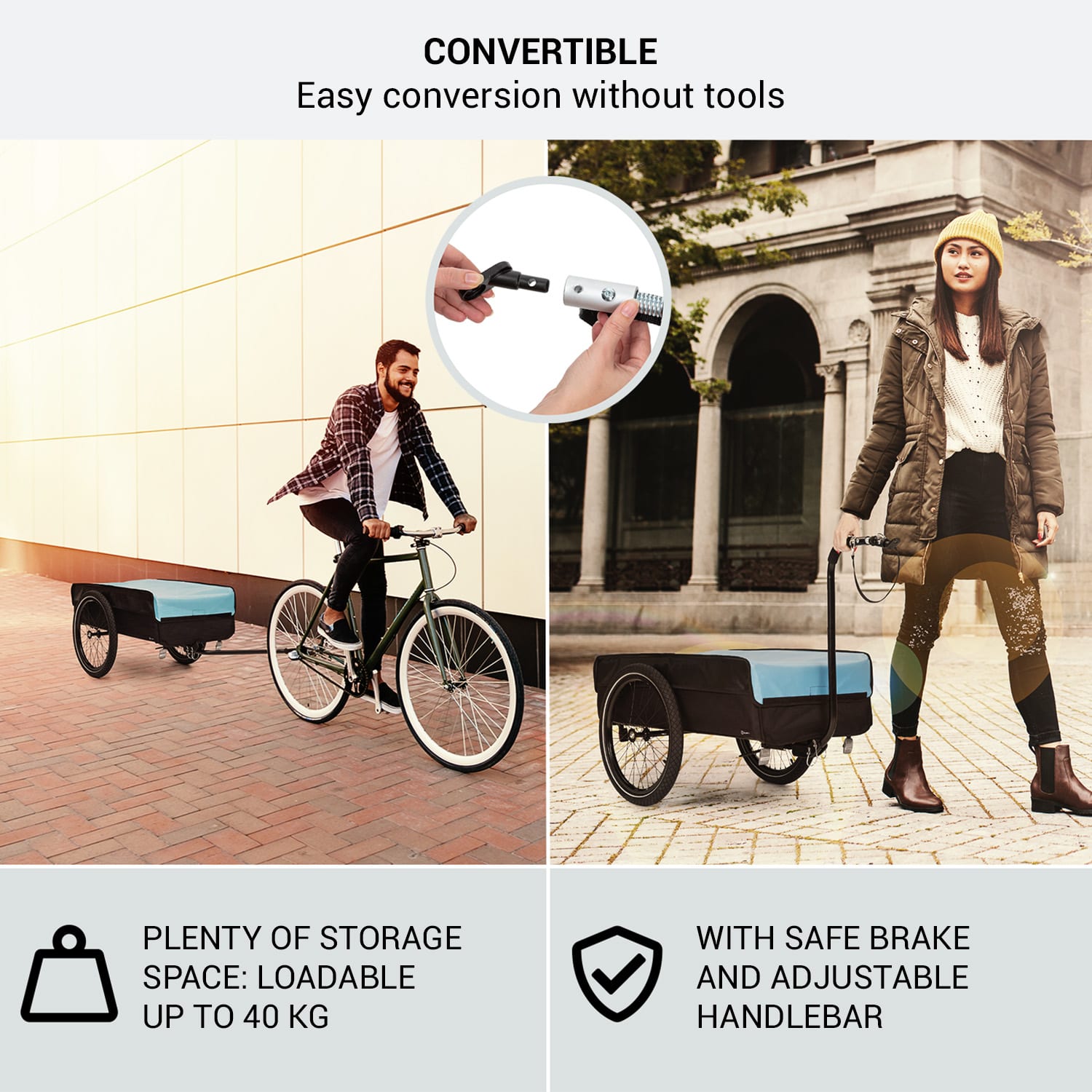 KLARFIT Companion, nákladný príves, L, 40 kg/50 litrov, príves na bicykel, ručný vozík, 16 – Obrázok 2