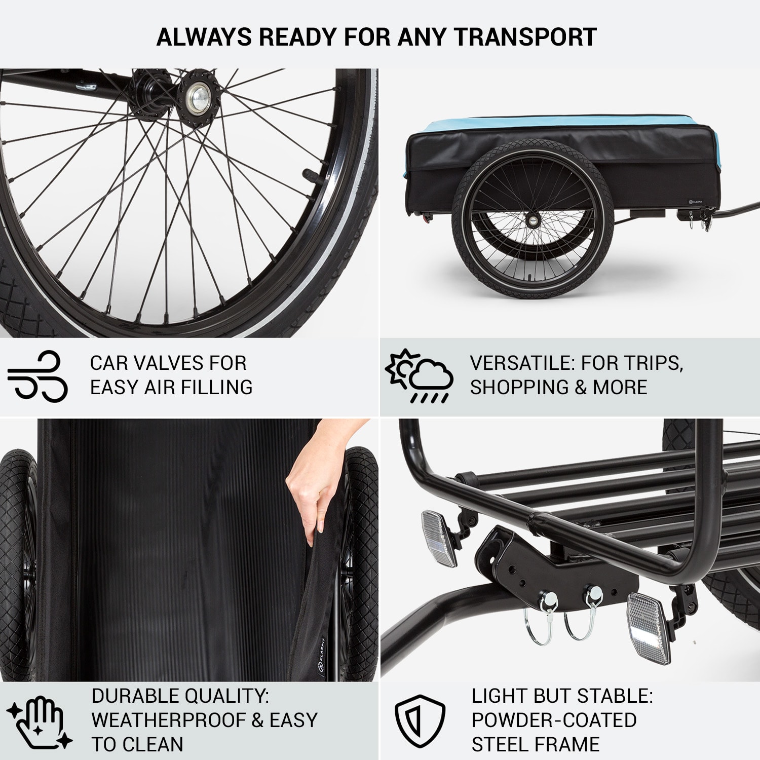 KLARFIT Companion, nákladný príves, L, 40 kg/50 litrov, príves na bicykel, ručný vozík, 16 – Obrázok 5