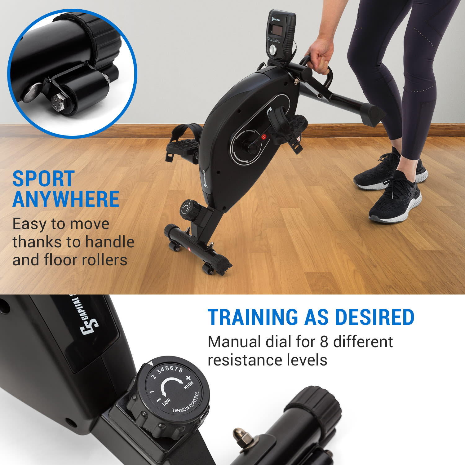 Capital Sports Crius, mini bike, 8-stupňový odpor, do kancelárie alebo na doma, tréningový počítač – Obrázok 4