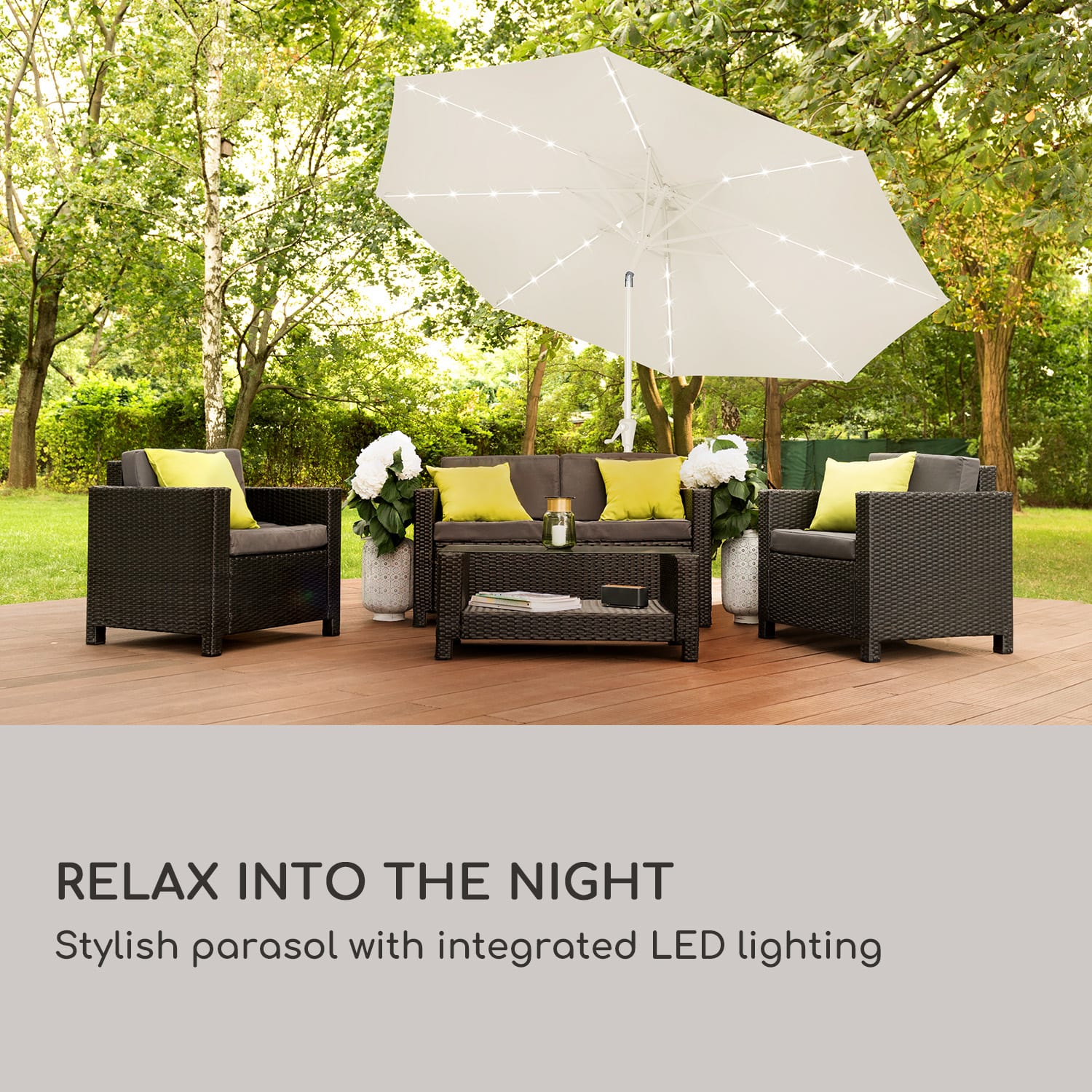 Blumfeldt Calais, slnečník, hliníkový rám, polyester, UV 50, LED svetlo – Obrázok 2