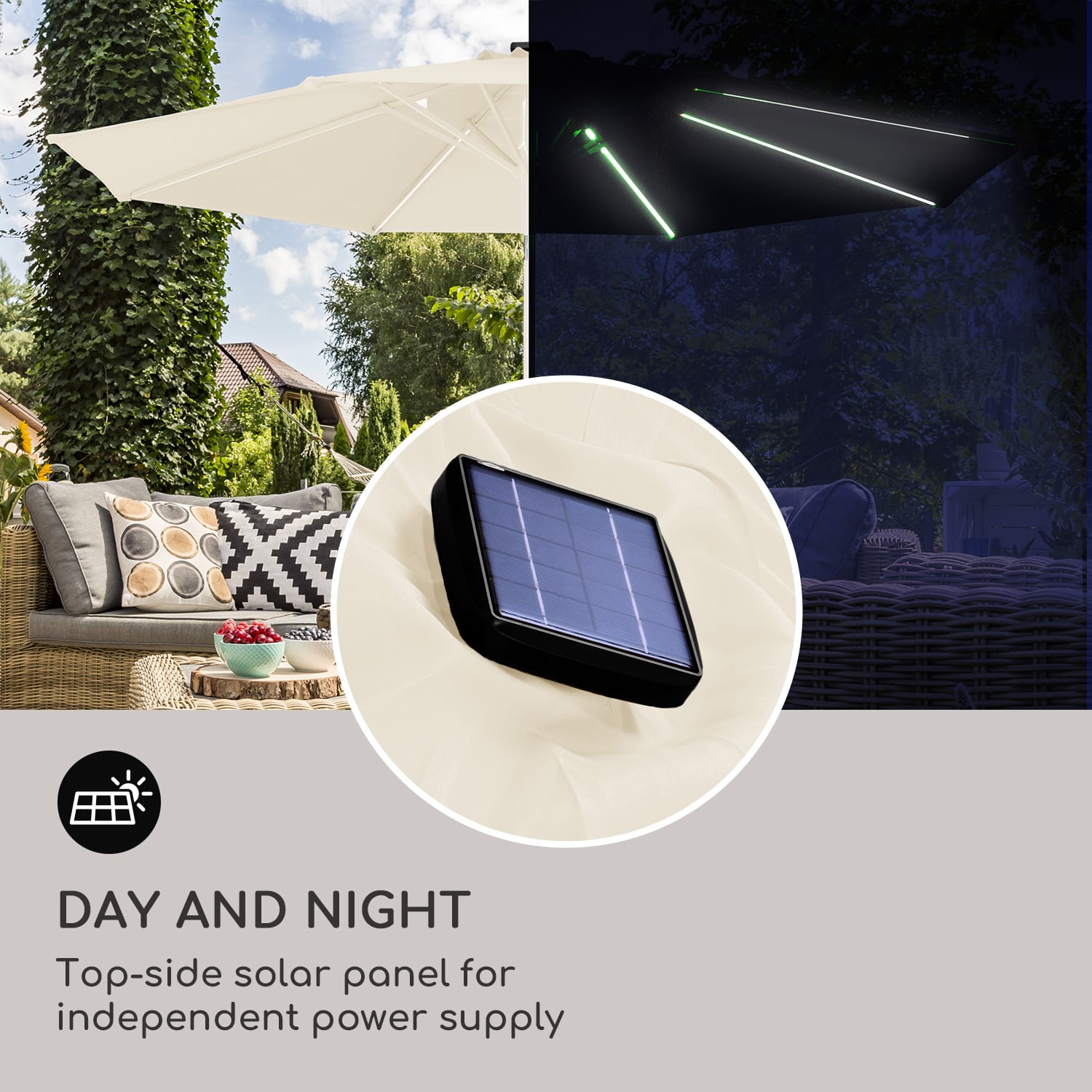 Blumfeldt Calais, slnečník, hliníkový rám, polyester, UV 50, LED svetlo – Obrázok 5