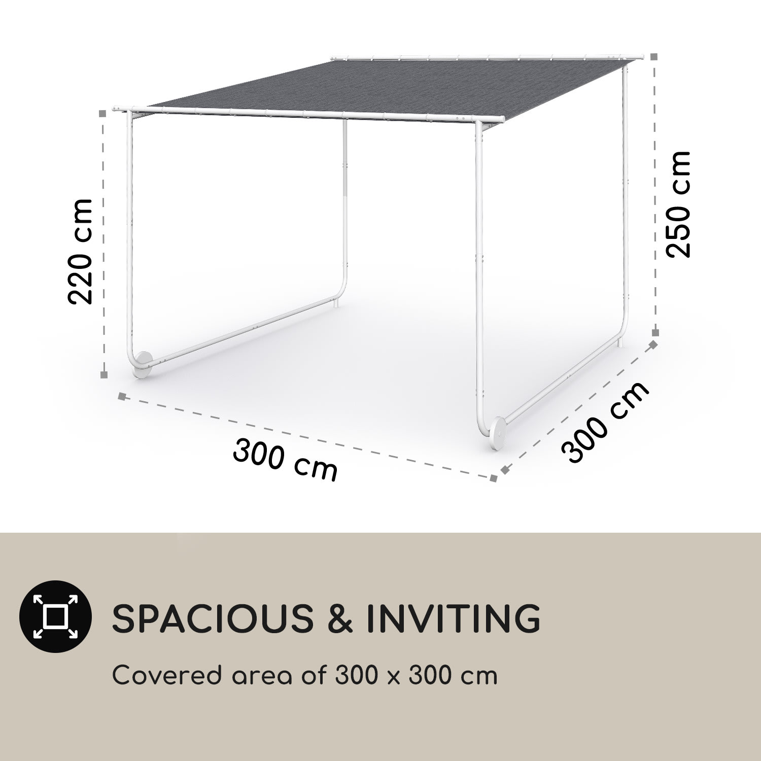 Blumfeldt Nantes, pergola, slnečná strieška, 3 x 3 m, polyester, oceľový rám, UV 50+, podlahové kolieska – Obrázok 4