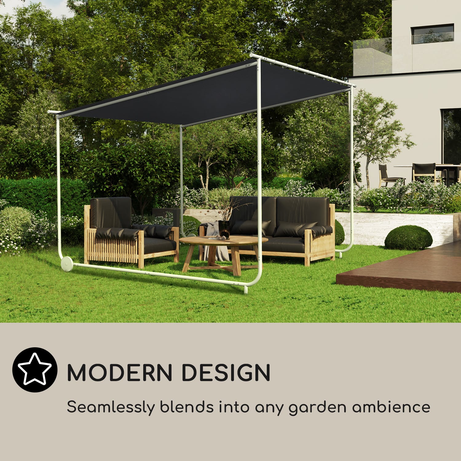 Blumfeldt Nantes, pergola, slnečná strieška, 3 x 3 m, polyester, oceľový rám, UV 50+, podlahové kolieska – Obrázok 5