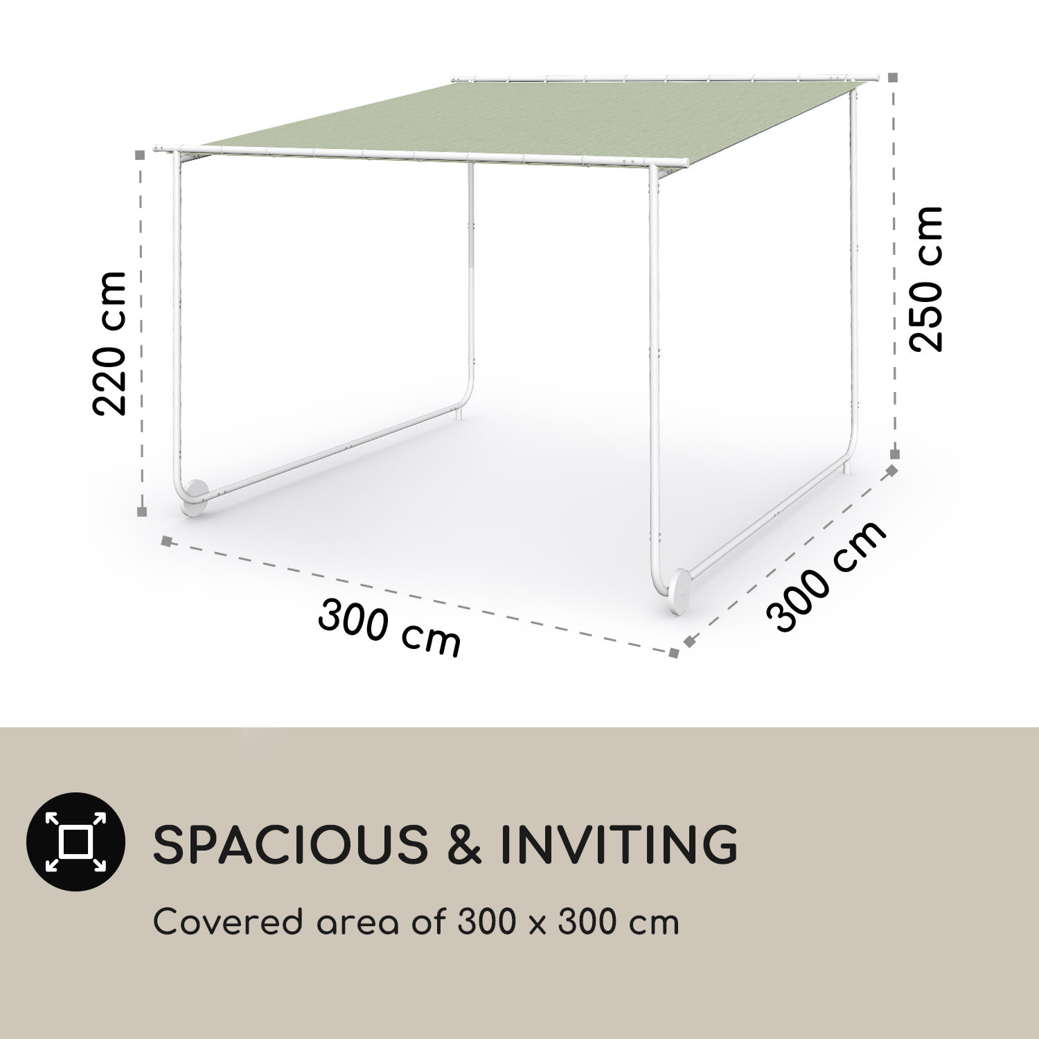 Blumfeldt Nantes, pergola, slnečná strieška, 3 x 3 m, polyester, oceľový rám, UV 50+, podlahové kolieska – Obrázok 4
