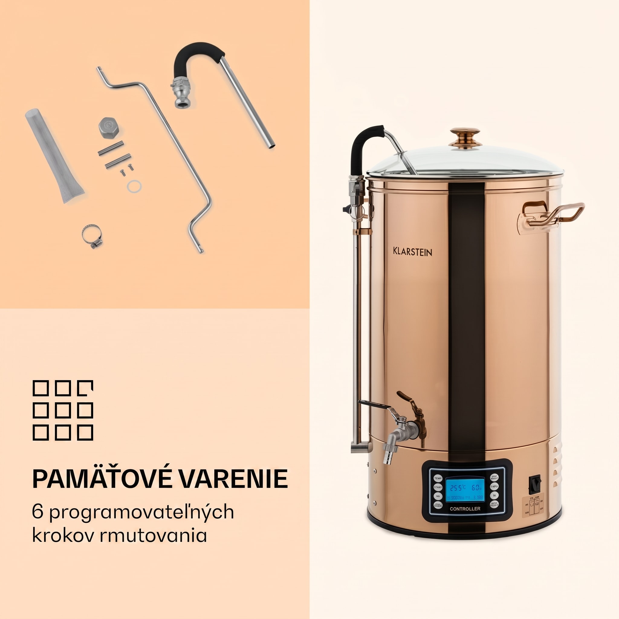 Klarstein Mundschenk, rmutovací kotol, 30 l, 2500 W, systém na varenie piva, 9 programov – Obrázok 4