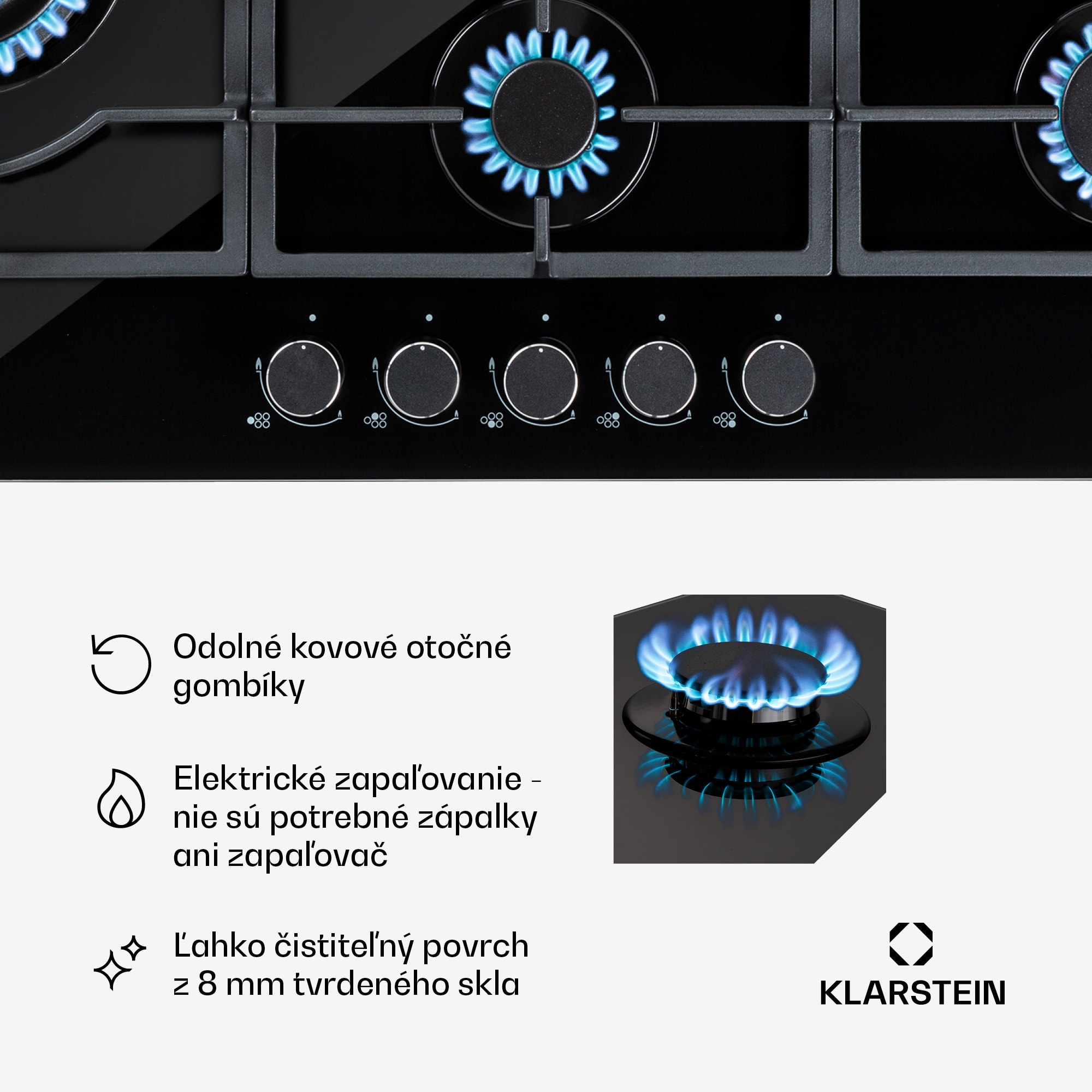 Klarstein Ignito Chef Edition, plynová varná doska, 5 Sabaf horákov, 5 zón, sklokeramika – Obrázok 5