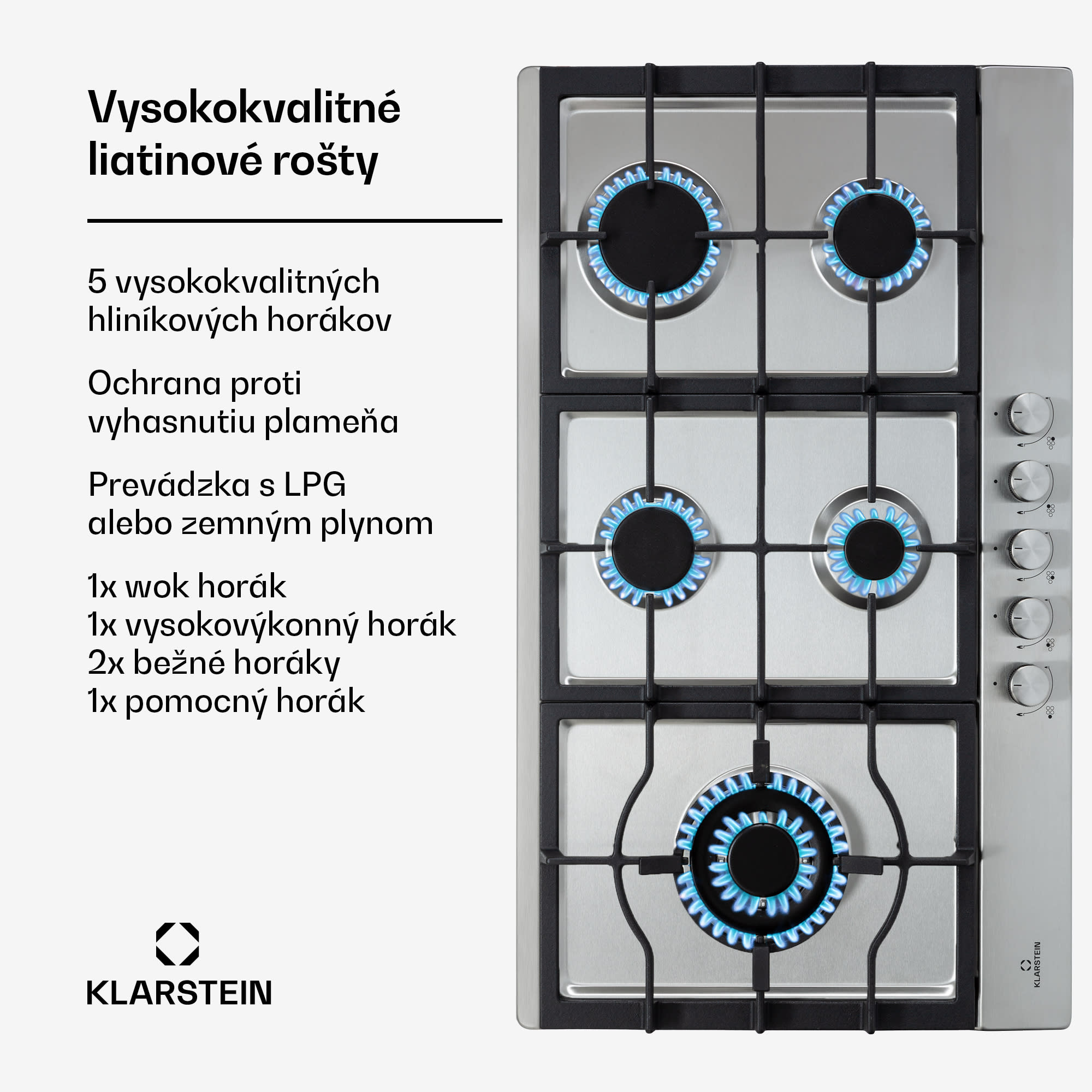 Klarstein Ignito Chef Edition, plynová varná doska, 5 Sabaf horákov, 5 zón, sklokeramika – Obrázok 3