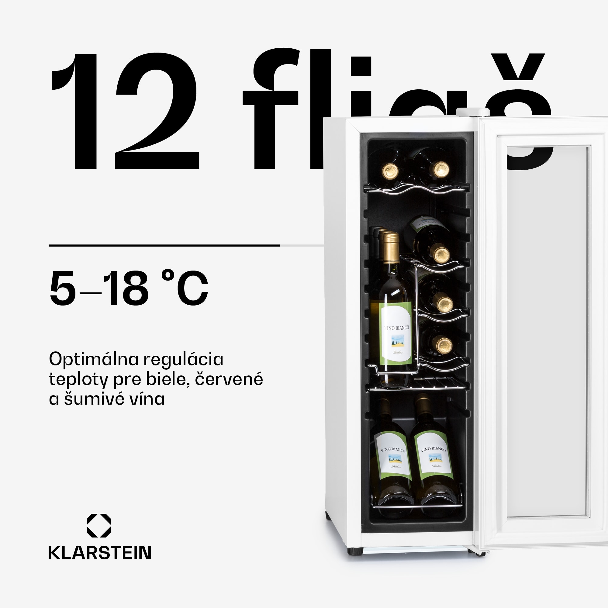 Klarstein Shiraz 12 Slim, vinotéka, 32 l, 12 fliaš, 85 W, 5–18°C, dotykový ovládací panel – Obrázok 3