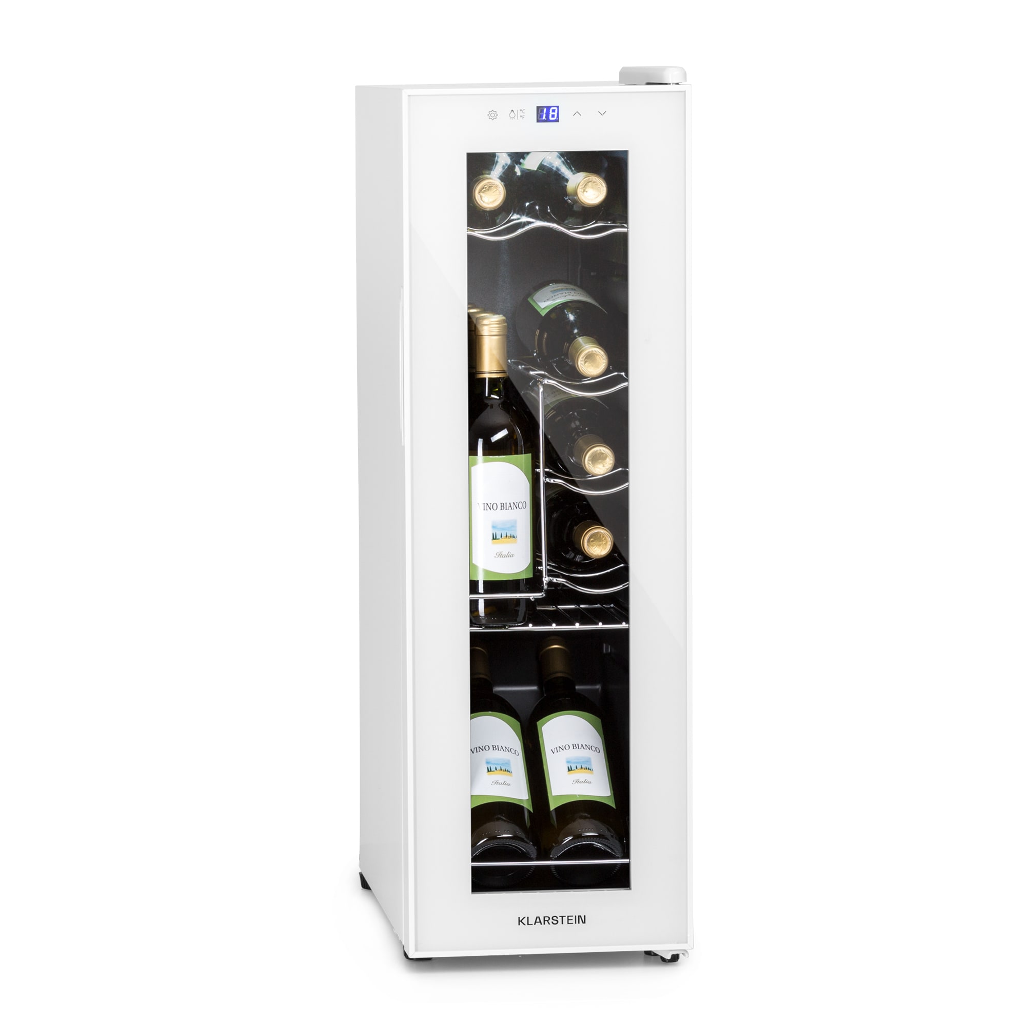 Klarstein Shiraz 12 Slim, vinotéka, 32 l, 12 fliaš, 85 W, 5–18°C, dotykový ovládací panel