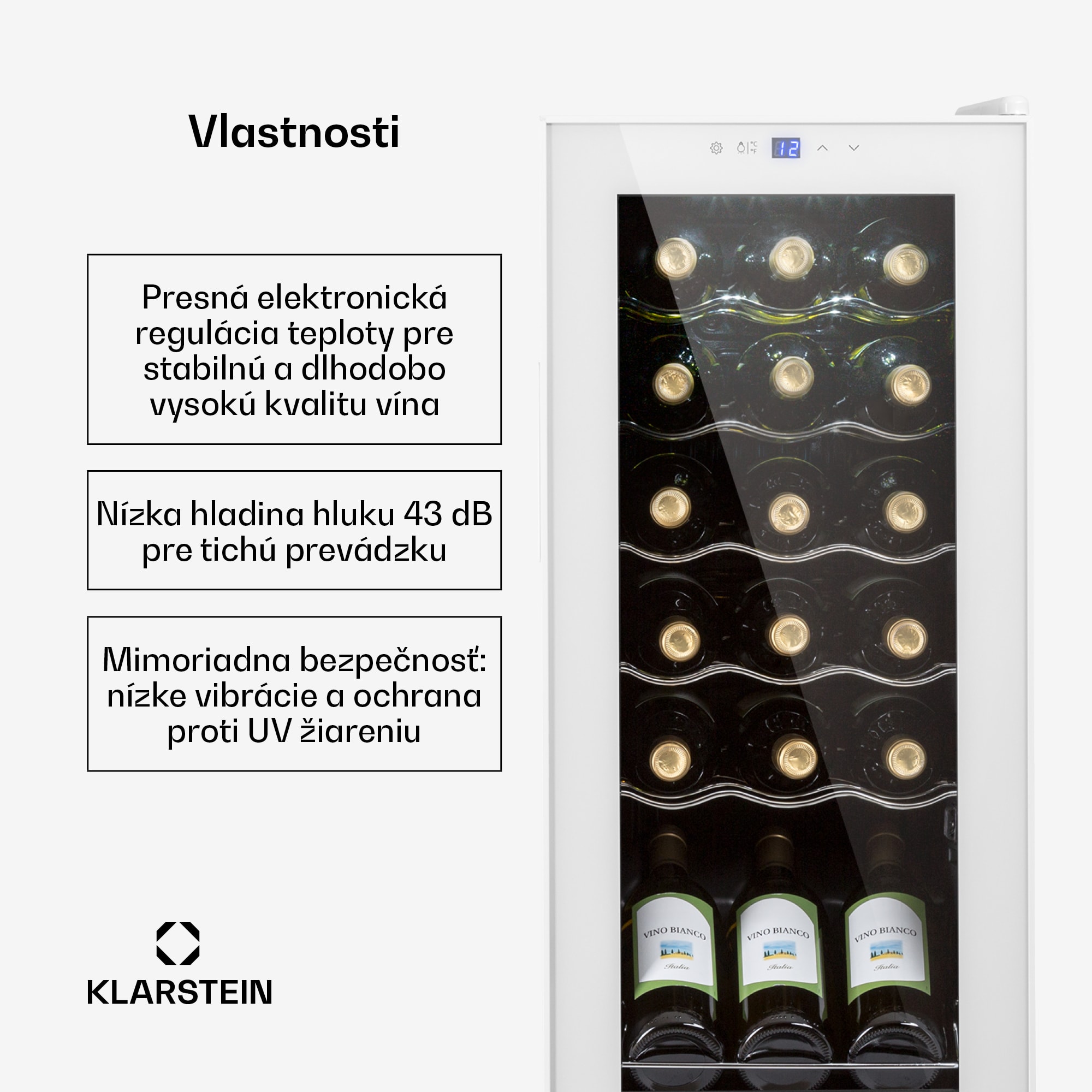 Klarstein Shiraz 18 Slim Uno, vinotéka, 50 l, 18 fliaš, 5-18°C, dotykový ovládací panel – Obrázok 2