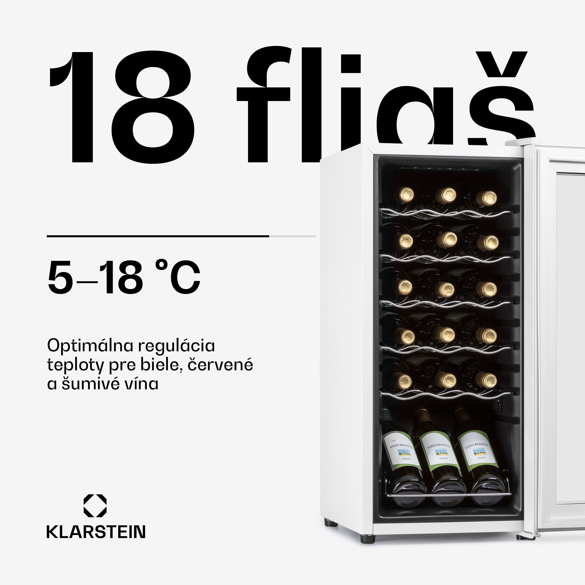 Klarstein Shiraz 18 Slim Uno, vinotéka, 50 l, 18 fliaš, 5-18°C, dotykový ovládací panel – Obrázok 3
