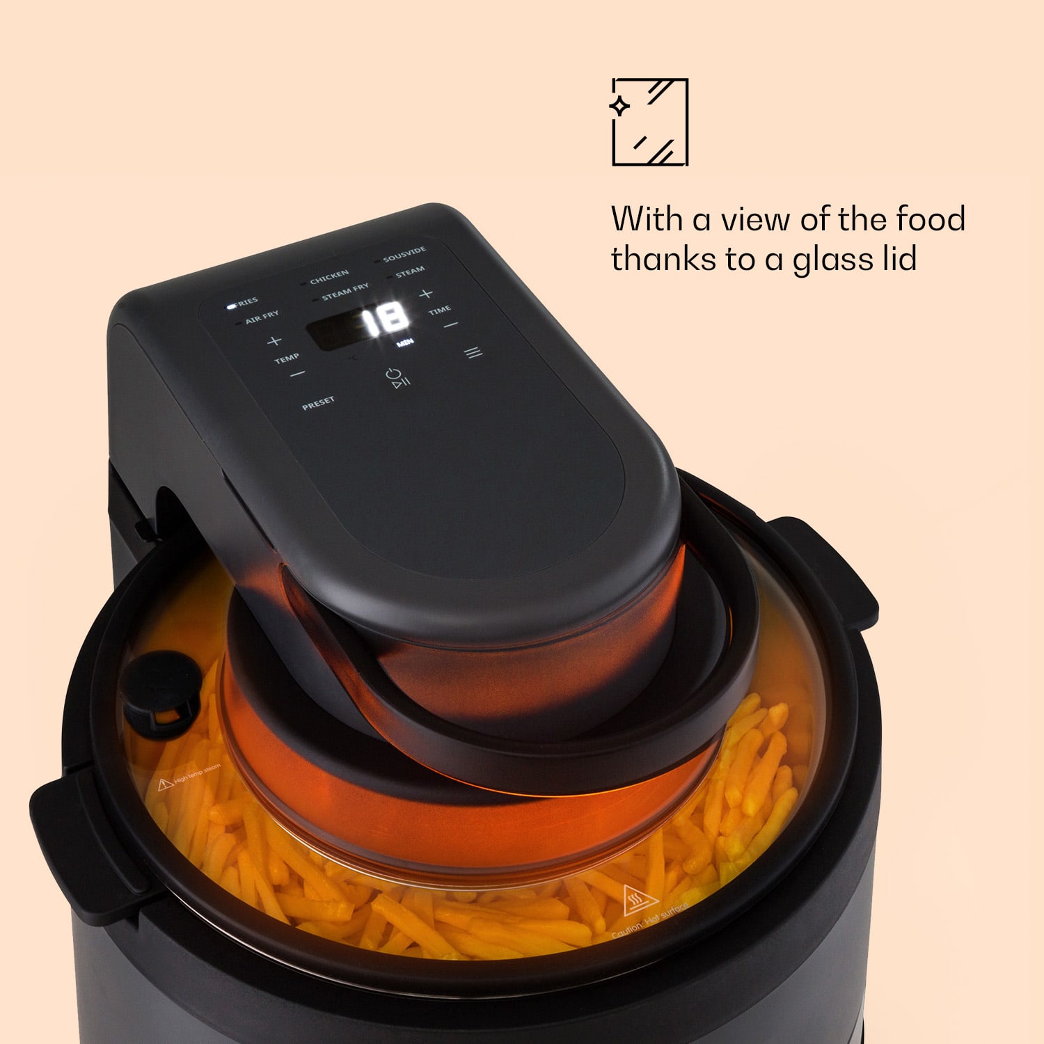 Klarstein Vendure, teplovzdušná fritéza s parnou funkciou, 1250 W, 5 l, 6 programov – Obrázok 5