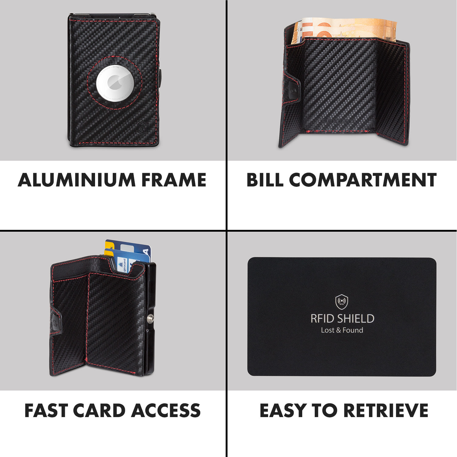 Slimpuro ZNAP Airtag peňaženka na 8 kariet s priehradkou na mince 8,9 x 1,5 x 6,3 cm (ŠxVxH) s RFID ochranou – Obrázok 3