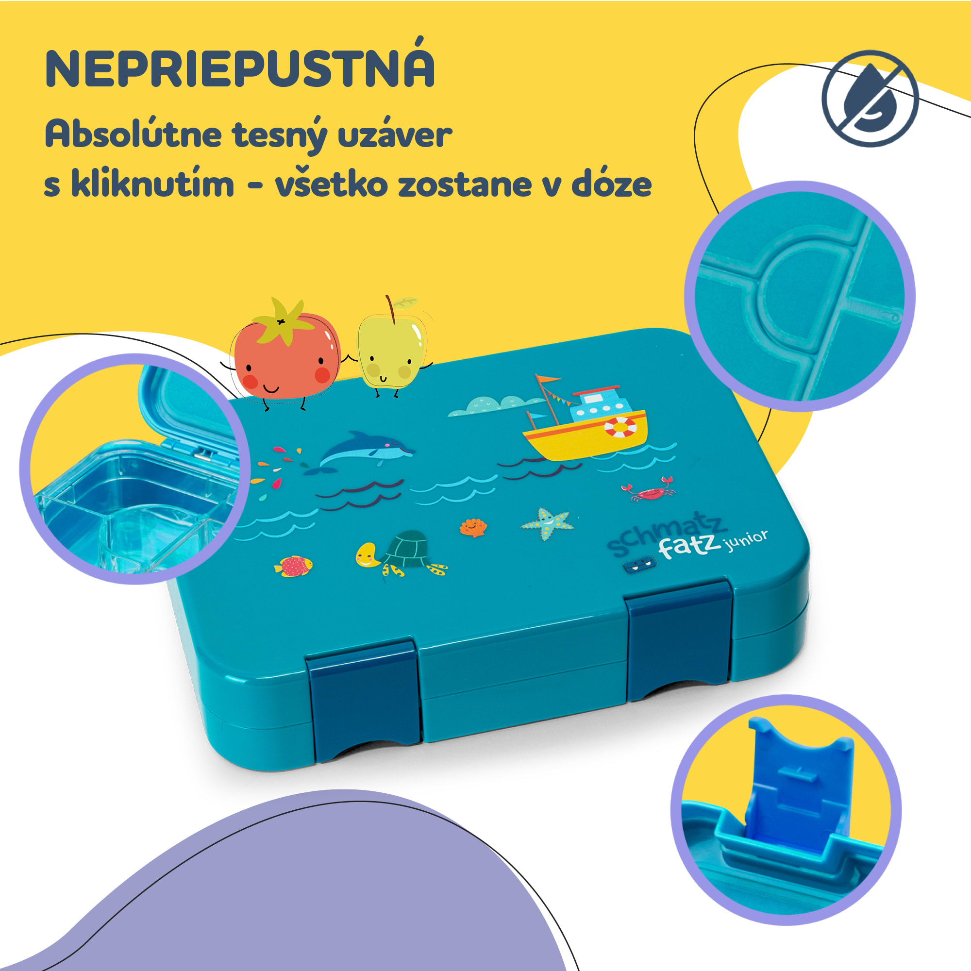 Klarstein Schmatzfatz junior desiatový box, 6 priehradiek, 21,3 x 15 x 4,5 cm, bez BPA – Obrázok 3