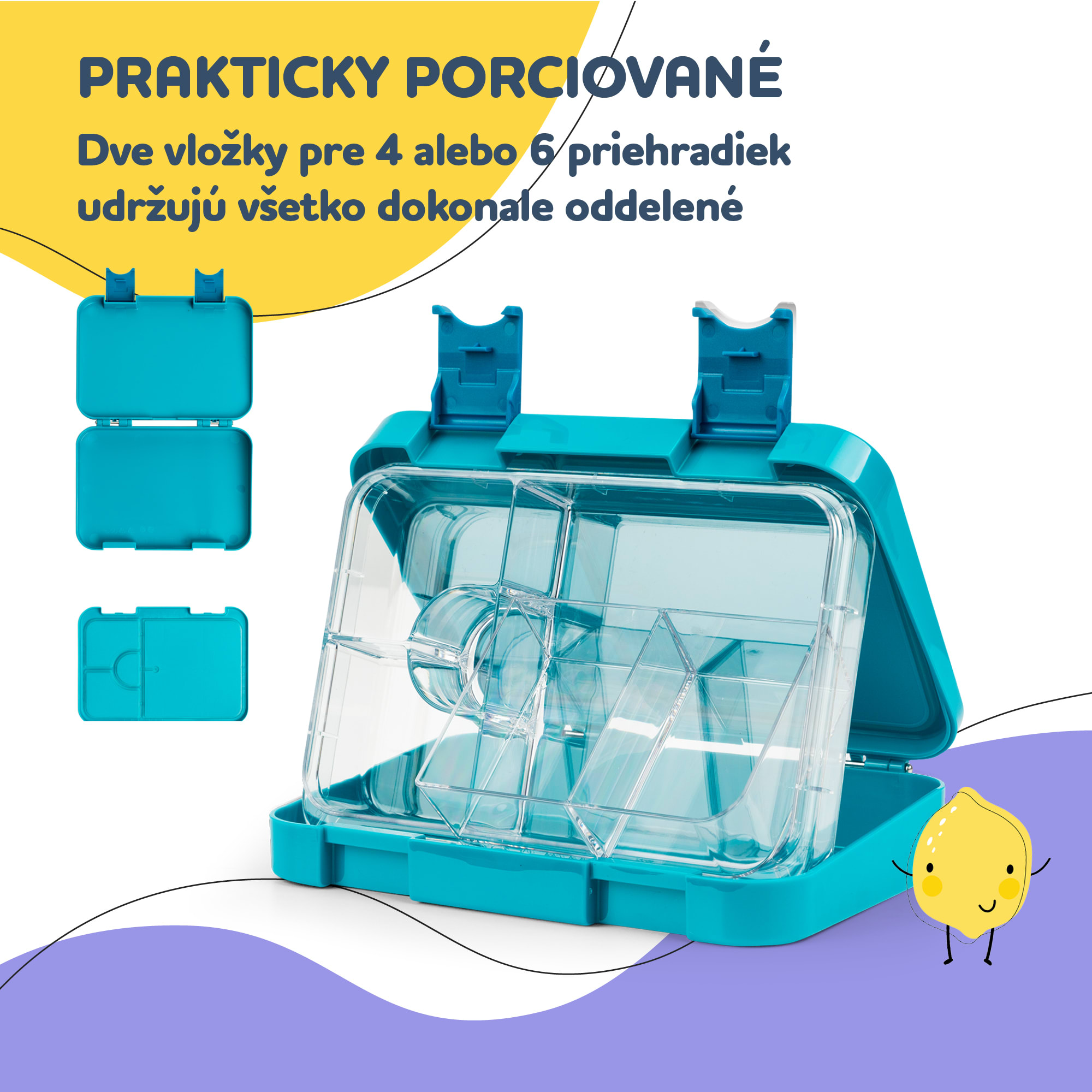 Klarstein Schmatzfatz junior desiatový box, 6 priehradiek, 21,3 x 15 x 4,5 cm, bez BPA – Obrázok 4