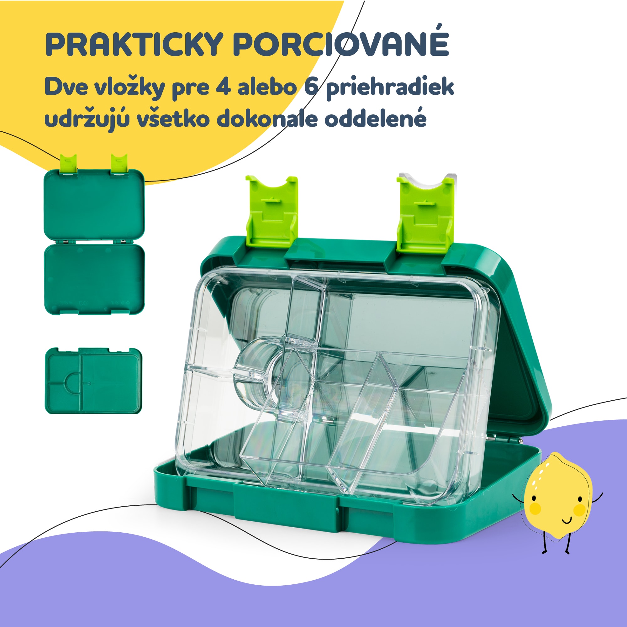 Klarstein Schmatzfatz junior desiatový box, 6 priehradiek, 21,3 x 15 x 4,5 cm, bez BPA – Obrázok 4