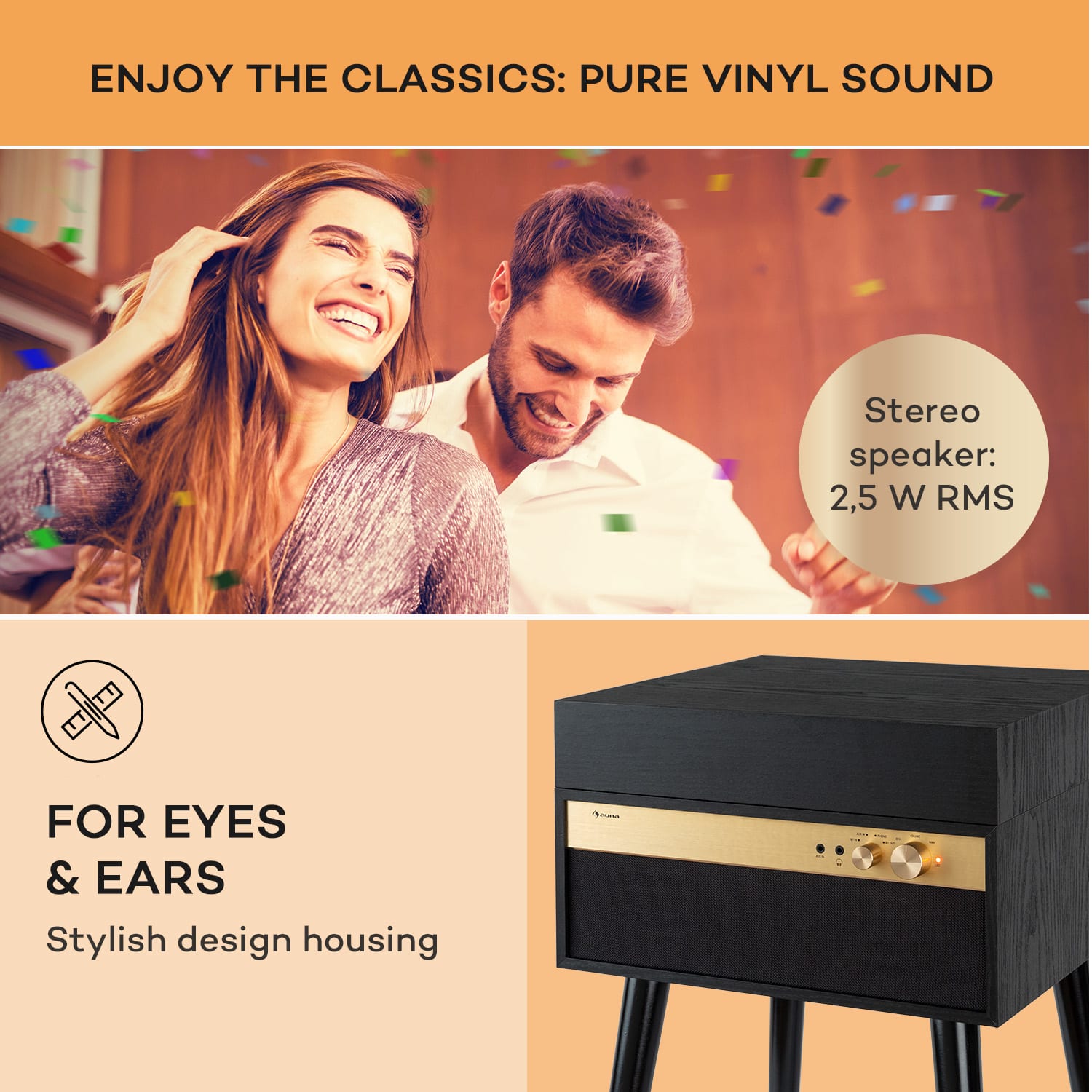 Auna Berklee TT Case, gramofónový prehrávač, remeňový pohon, 33 1/3, 45 a 78 otáčok/minútu, stereo reproduktory – Obrázok 3