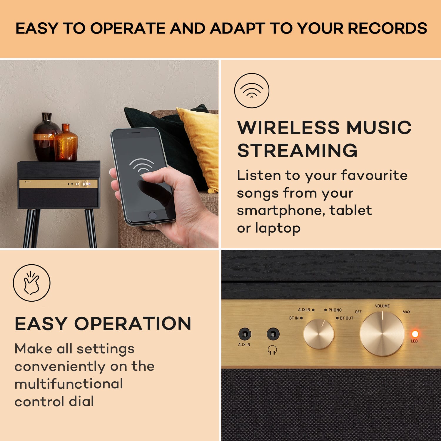 Auna Berklee TT Case, gramofónový prehrávač, remeňový pohon, 33 1/3, 45 a 78 otáčok/minútu, stereo reproduktory – Obrázok 4