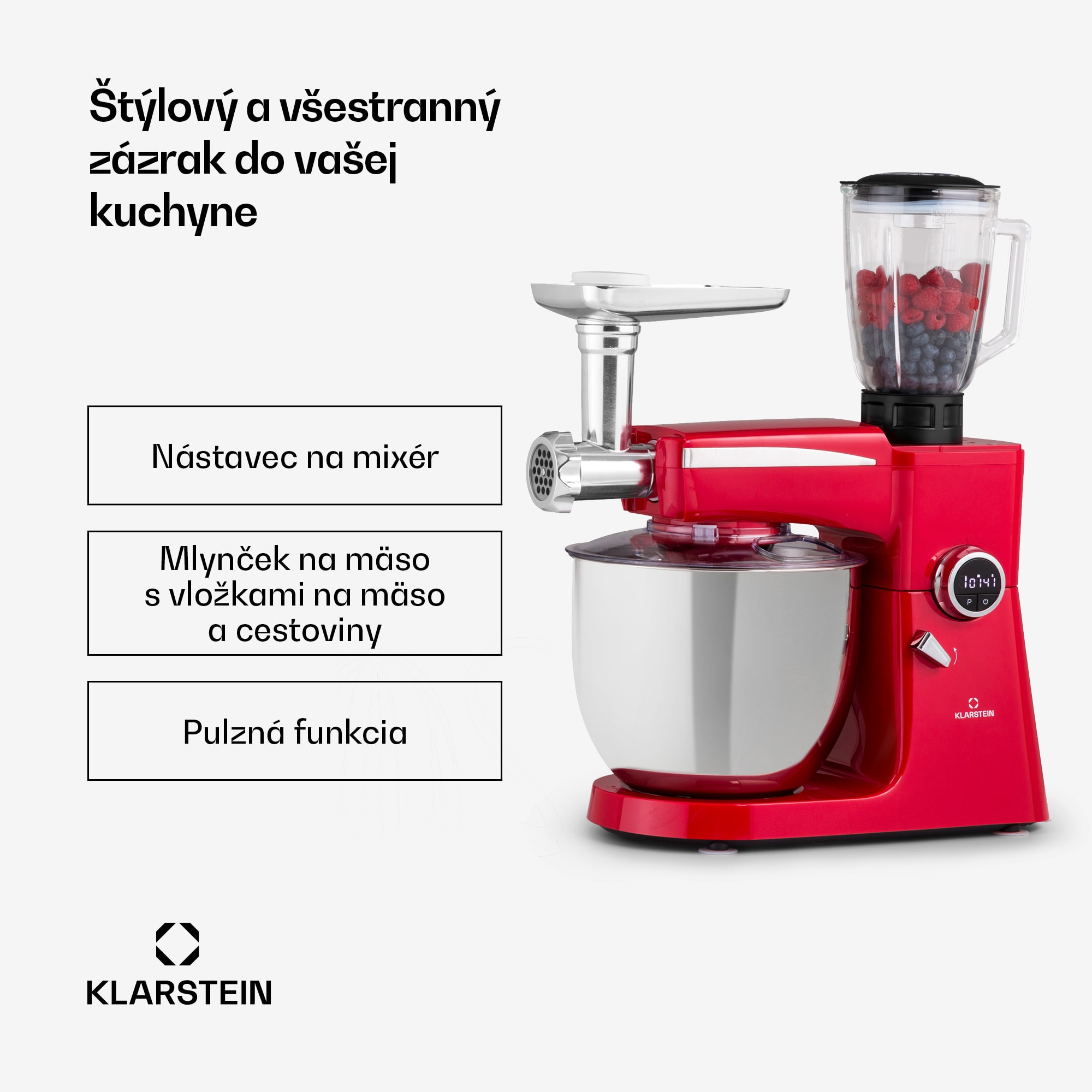 Klarstein Renata Rossa, kuchynský robot 3 v 1, 2000 W/2,7 PS, 10 l, nehrdzavejúca oceľ, bez BPA – Obrázok 2