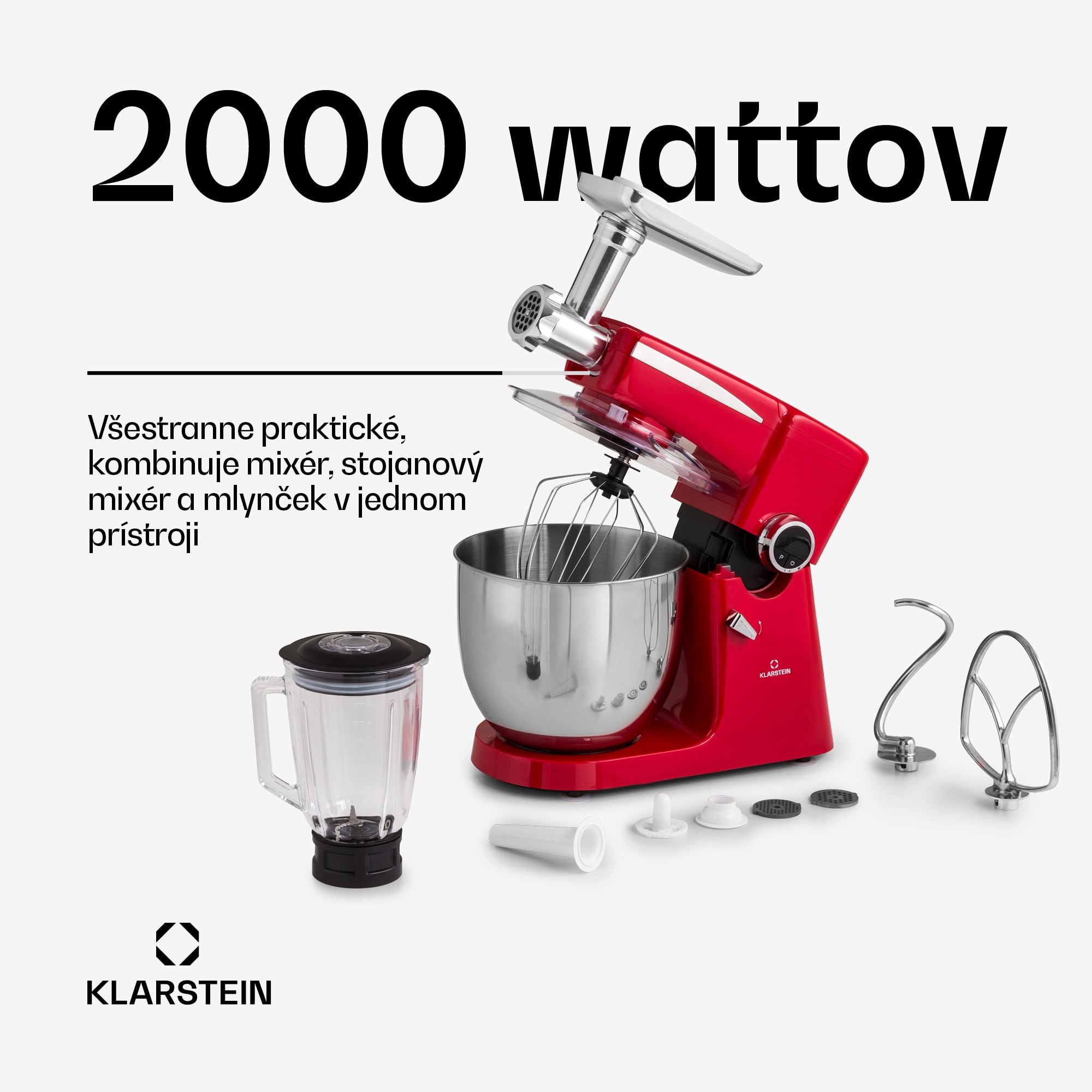 Klarstein Renata Rossa, kuchynský robot 3 v 1, 2000 W/2,7 PS, 10 l, nehrdzavejúca oceľ, bez BPA – Obrázok 3