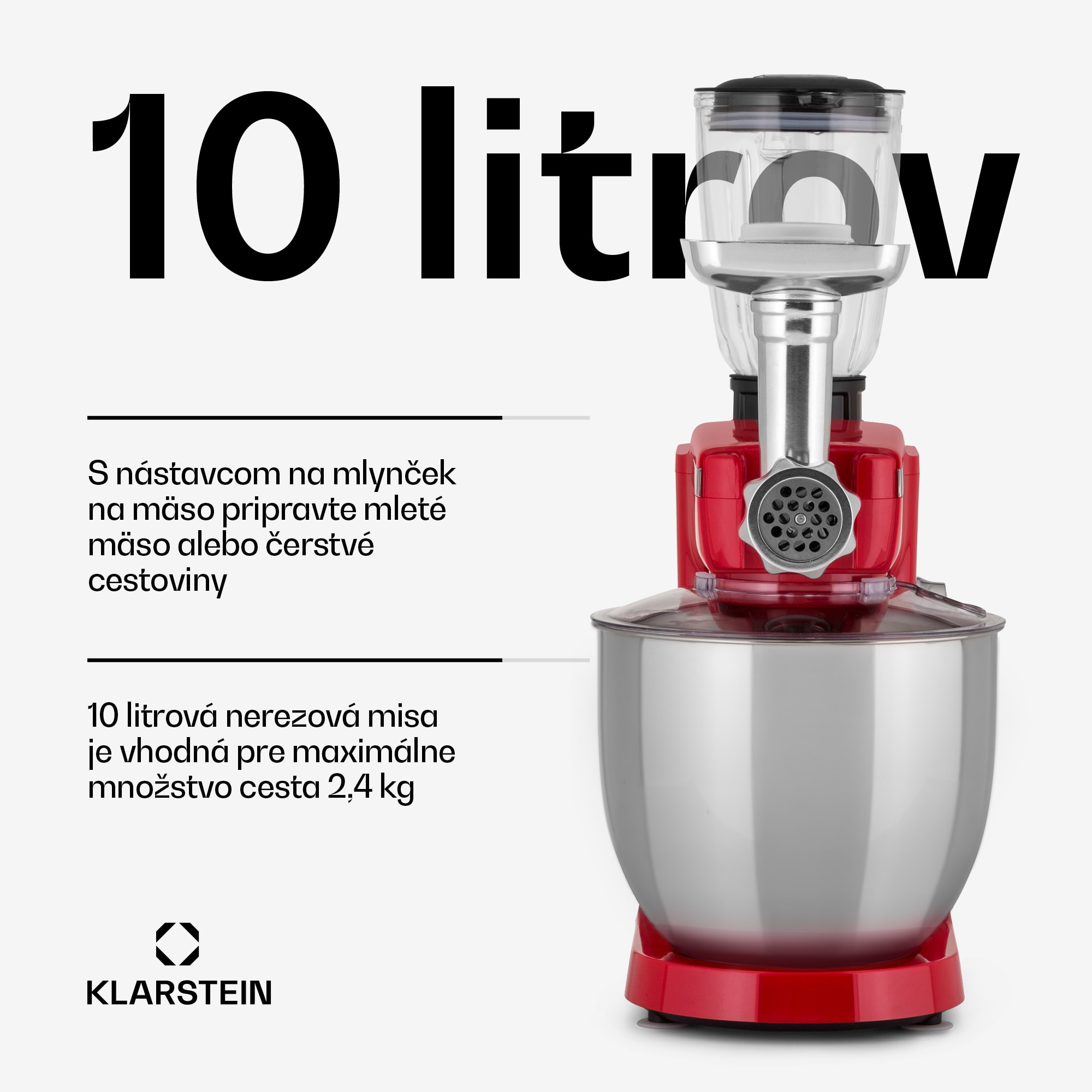 Klarstein Renata Rossa, kuchynský robot 3 v 1, 2000 W/2,7 PS, 10 l, nehrdzavejúca oceľ, bez BPA – Obrázok 4