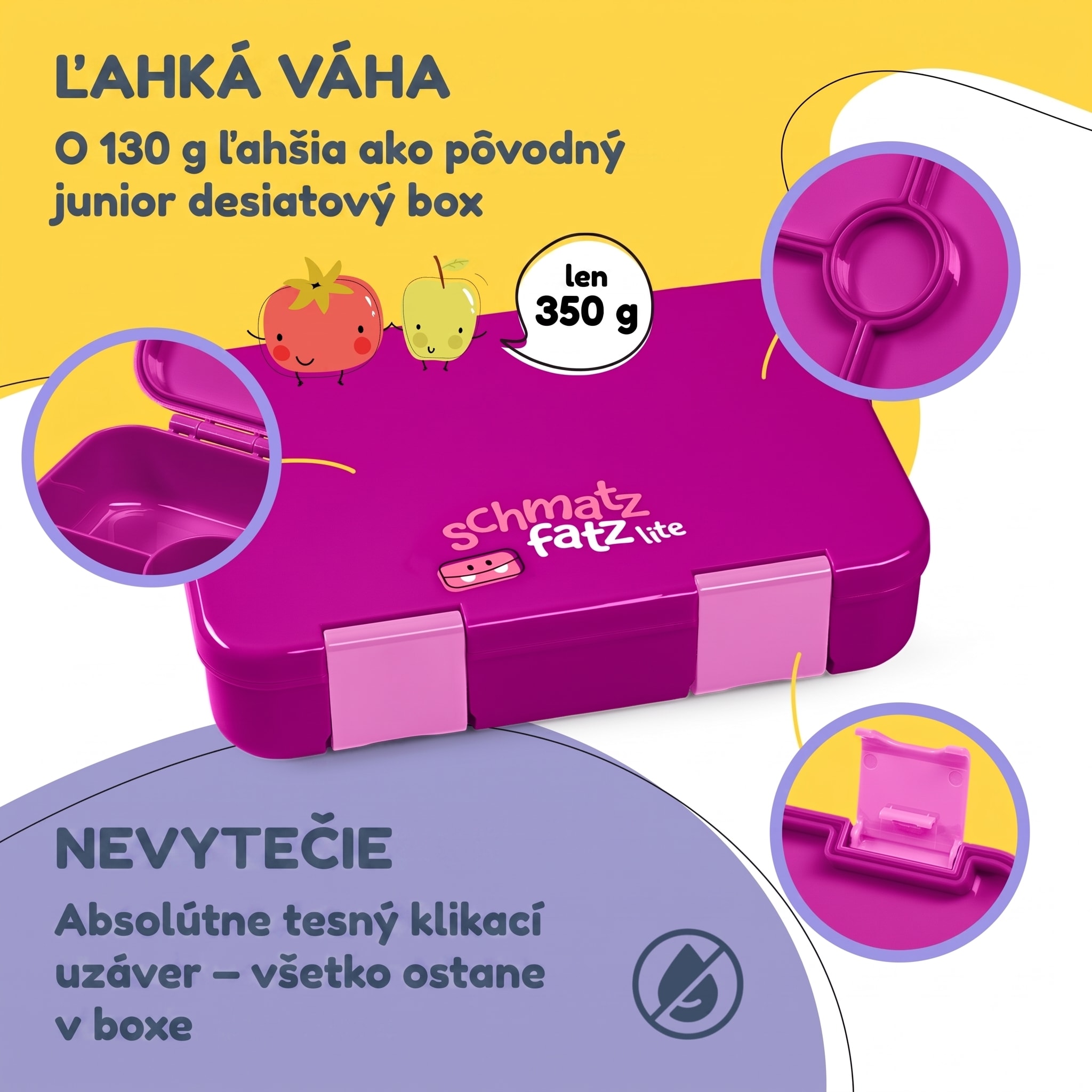schmatzfatz by Klarstein Lite obedová krabička 6 priehradiek 20,8x4,5x15 cm BPA-free Tritan – Obrázok 3