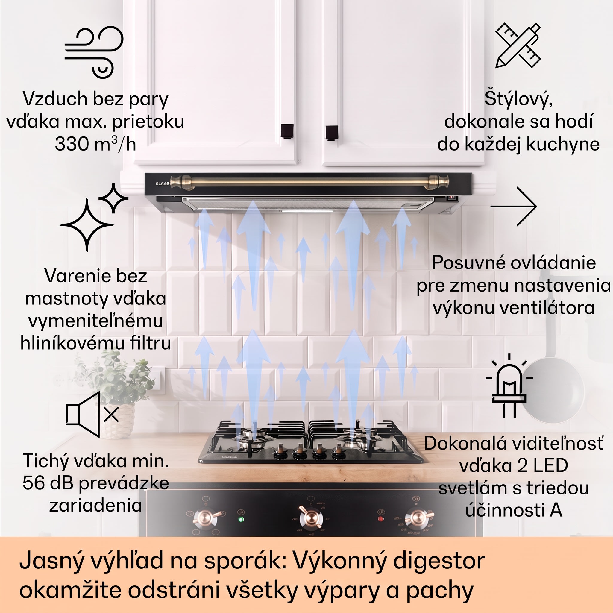 Klarstein Vilhelmine 60 Retro odsávač plochý s výkonom 330 m³/h, energetická trieda B, vysúvateľný – Obrázok 2