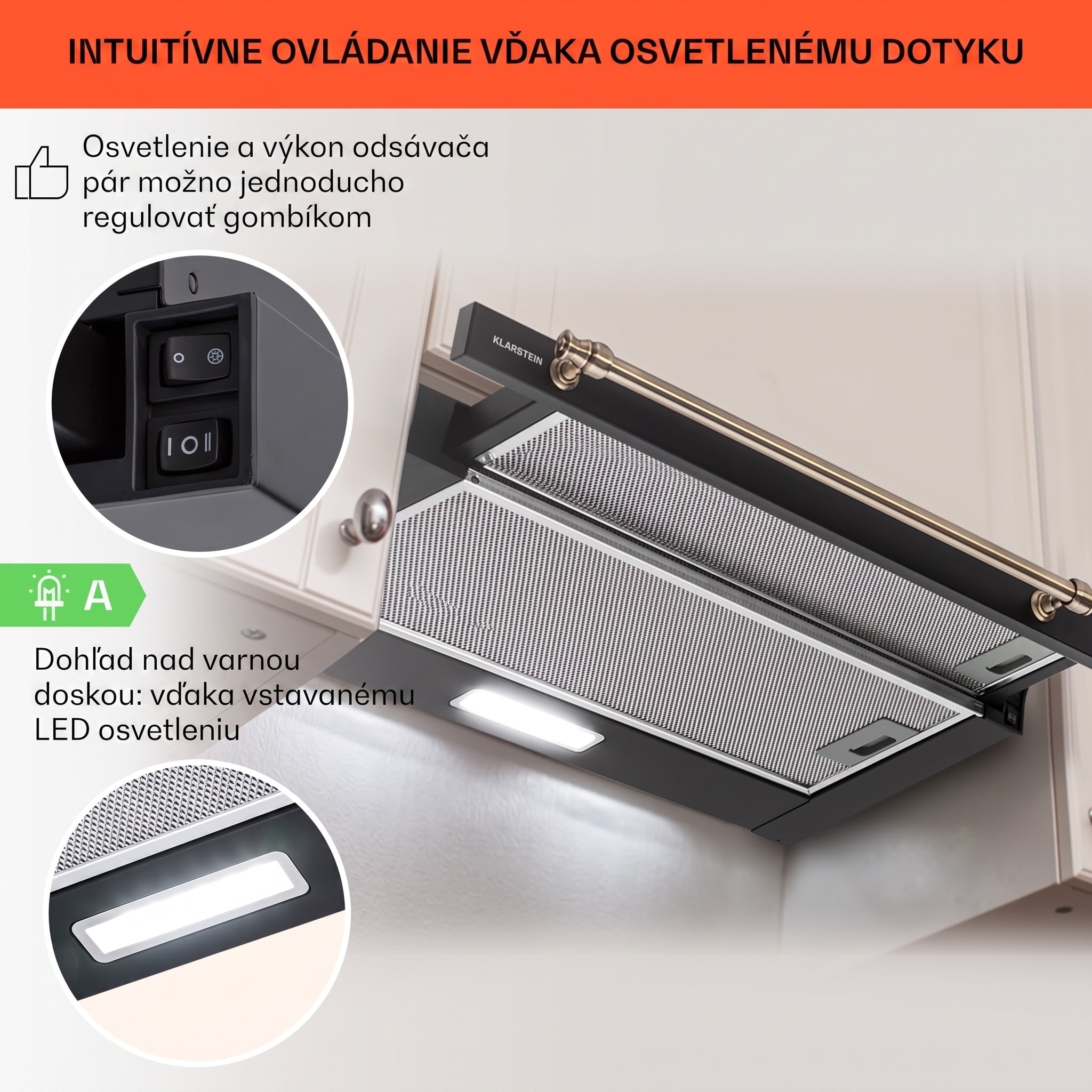Klarstein Vilhelmine 60 Retro odsávač plochý s výkonom 330 m³/h, energetická trieda B, vysúvateľný – Obrázok 4
