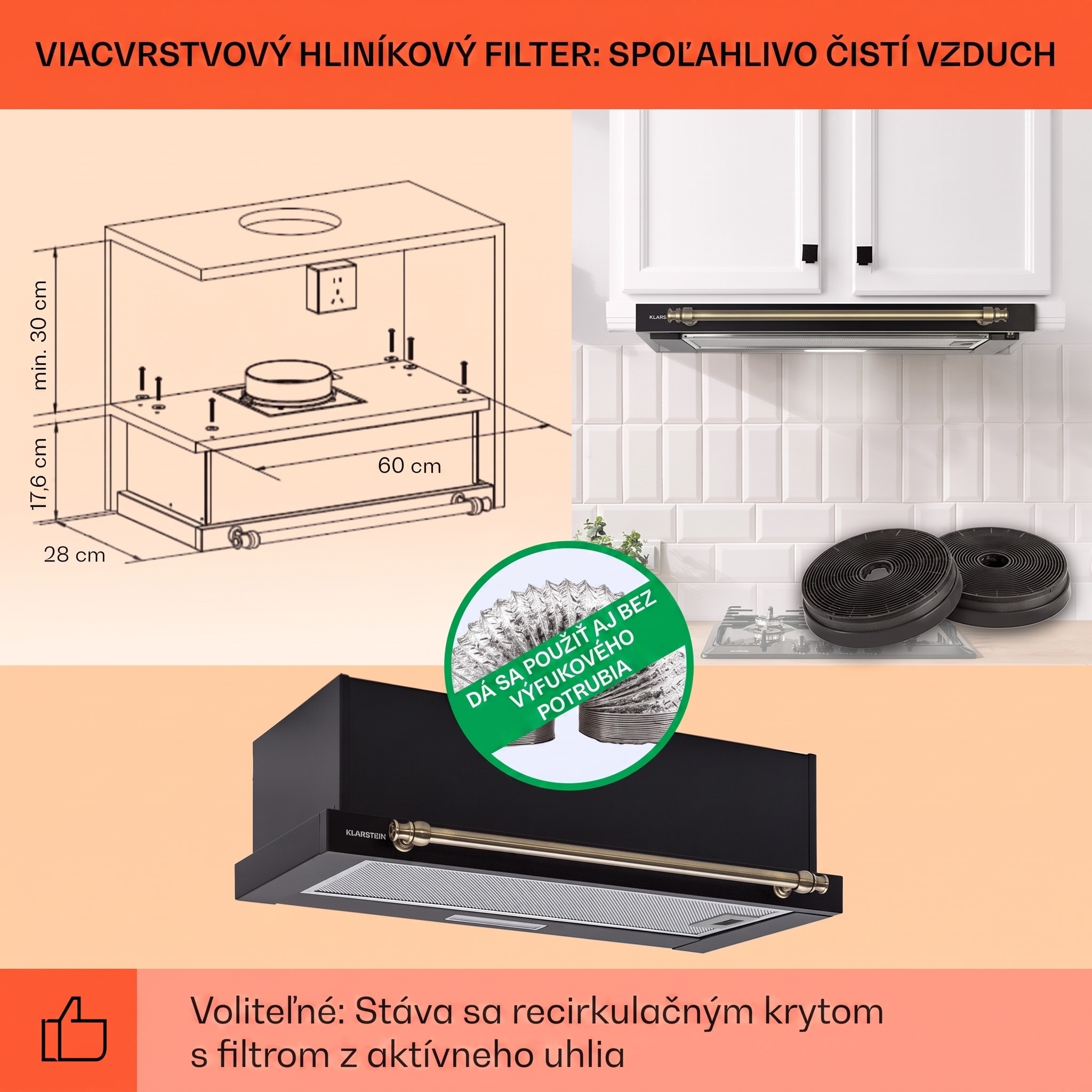 Klarstein Vilhelmine 60 Retro odsávač plochý s výkonom 330 m³/h, energetická trieda B, vysúvateľný – Obrázok 5