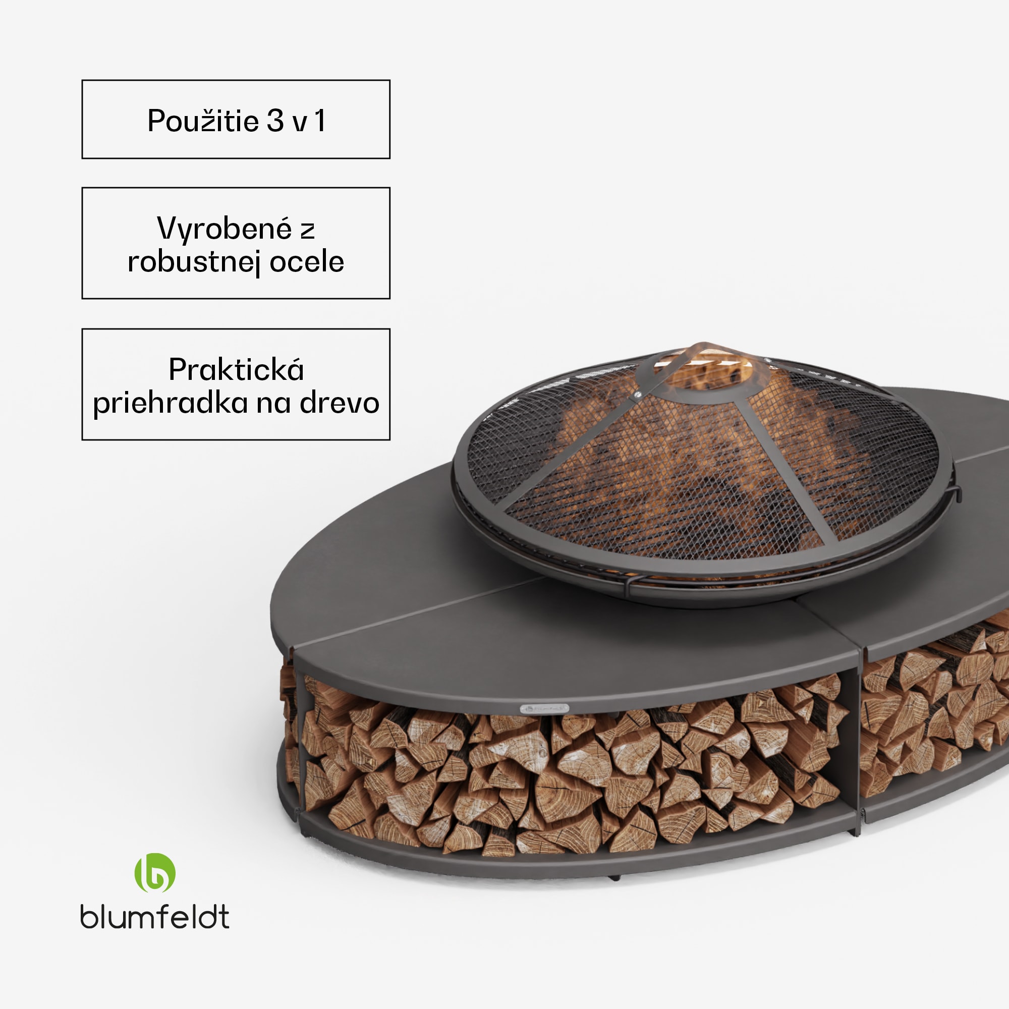 Blumfeldt Firebowl Ebeko 3 v 1, možno použiť ako gril alebo stôl, grilovací rošt + ochrana proti iskrám – Obrázok 2