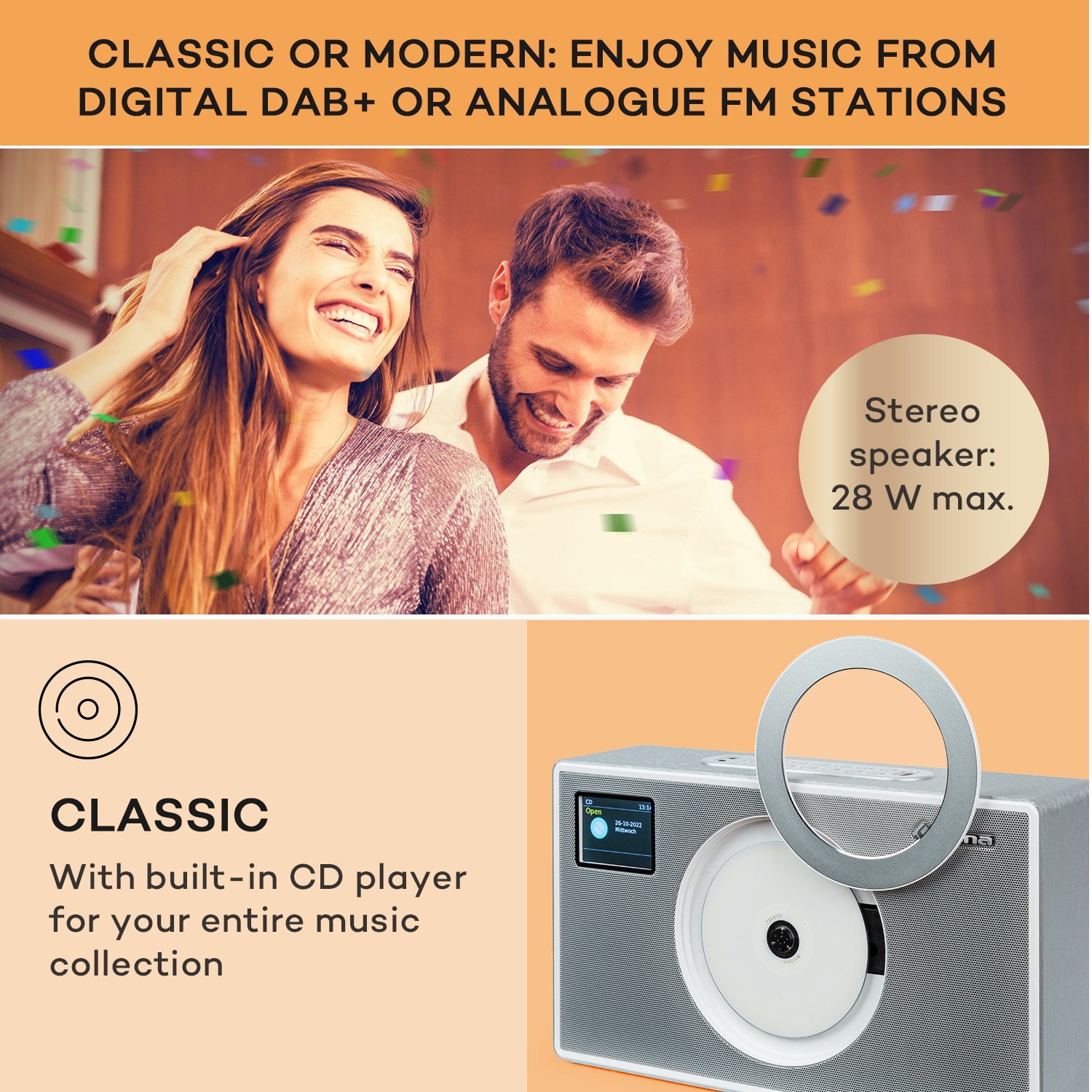 Auna Vertico Swing DAB | DAB+ rádio so Swing CD prehrávačom | FM/DAB+ | AUX | BT | USB – Obrázok 3