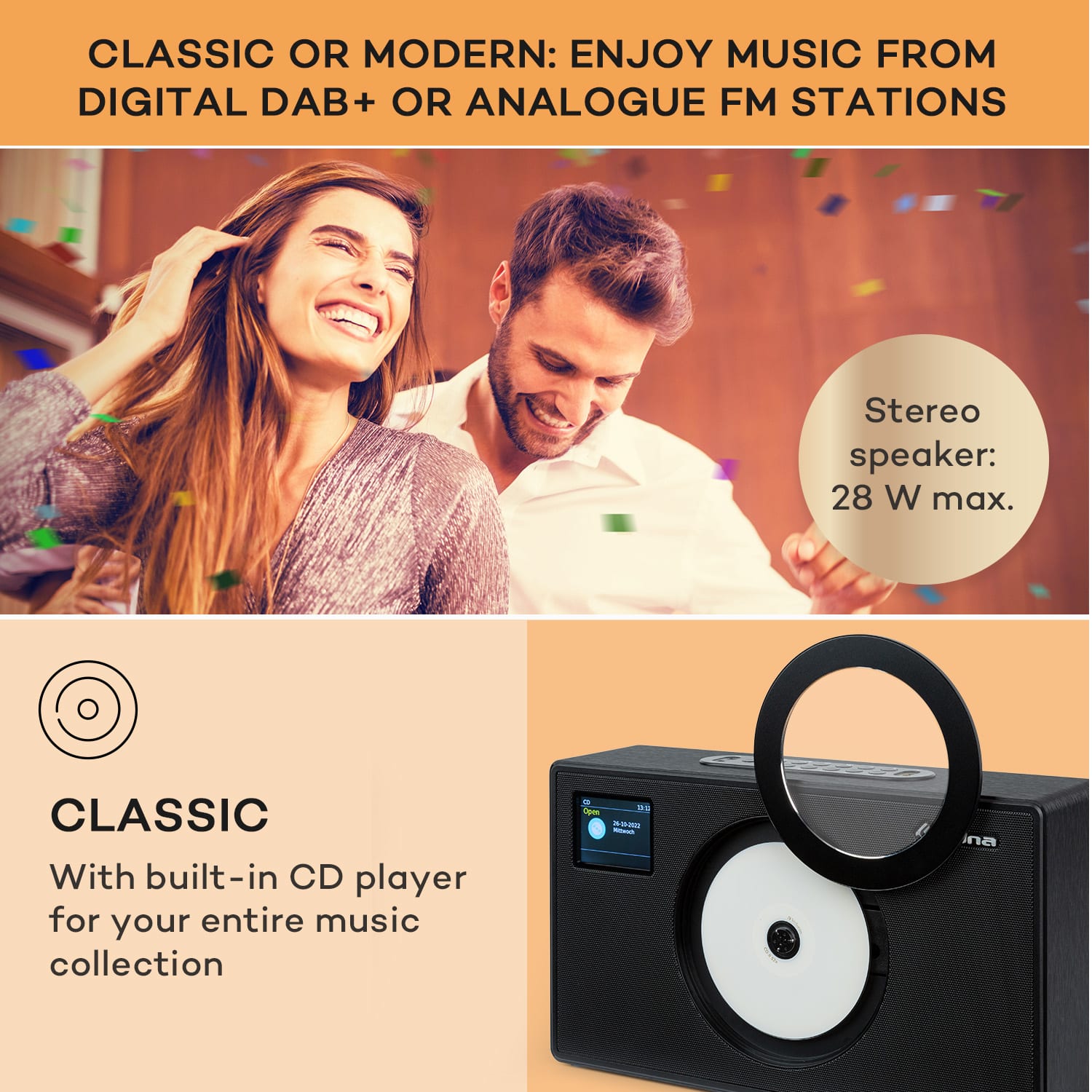 Auna Vertico Swing DAB | DAB+ rádio so Swing CD prehrávačom | FM/DAB+ | AUX | BT | USB – Obrázok 3
