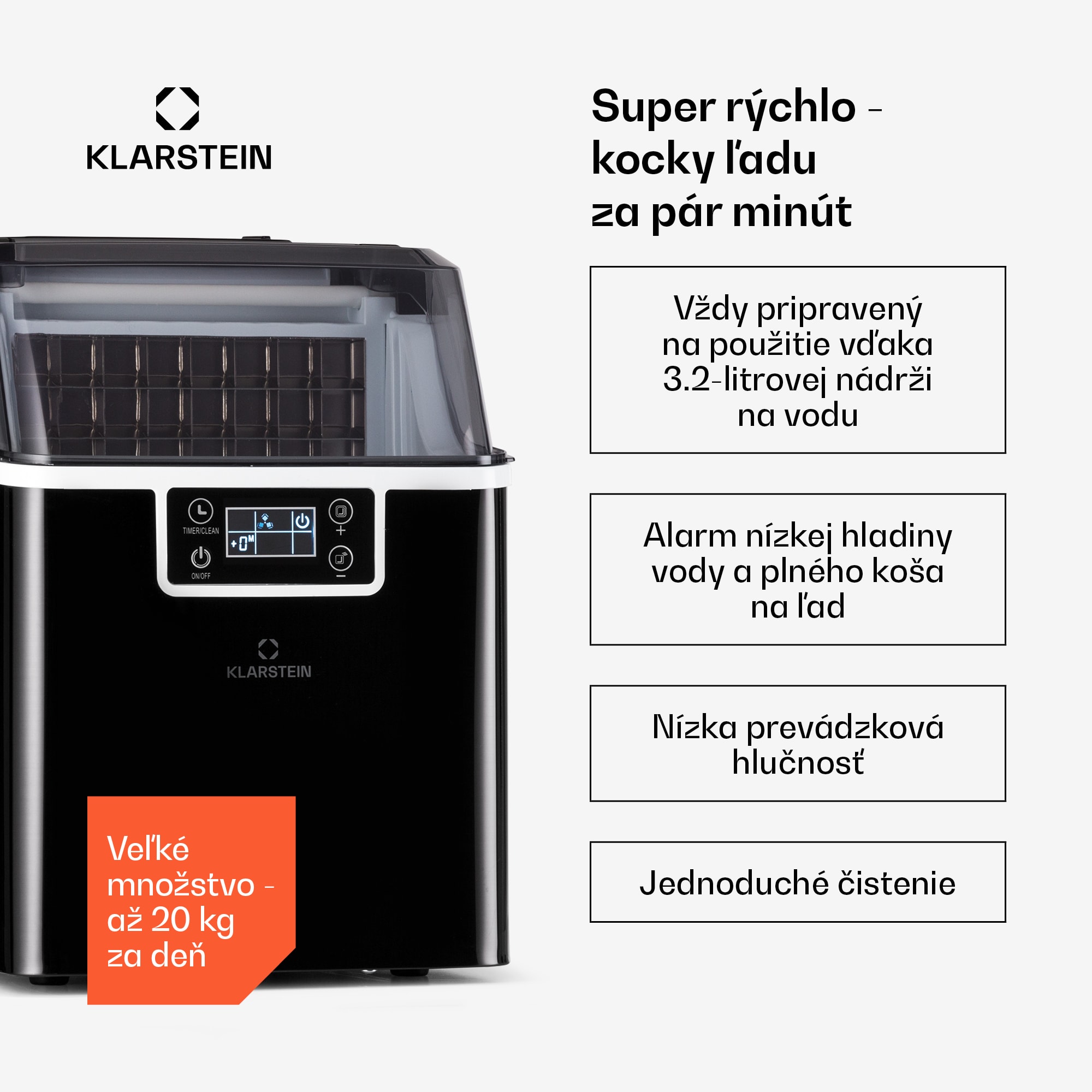 Klarstein Chios, výrobník ľadu, 20 kg/24 h, Auto-Clean, nádrž 3,2 l – Obrázok 2
