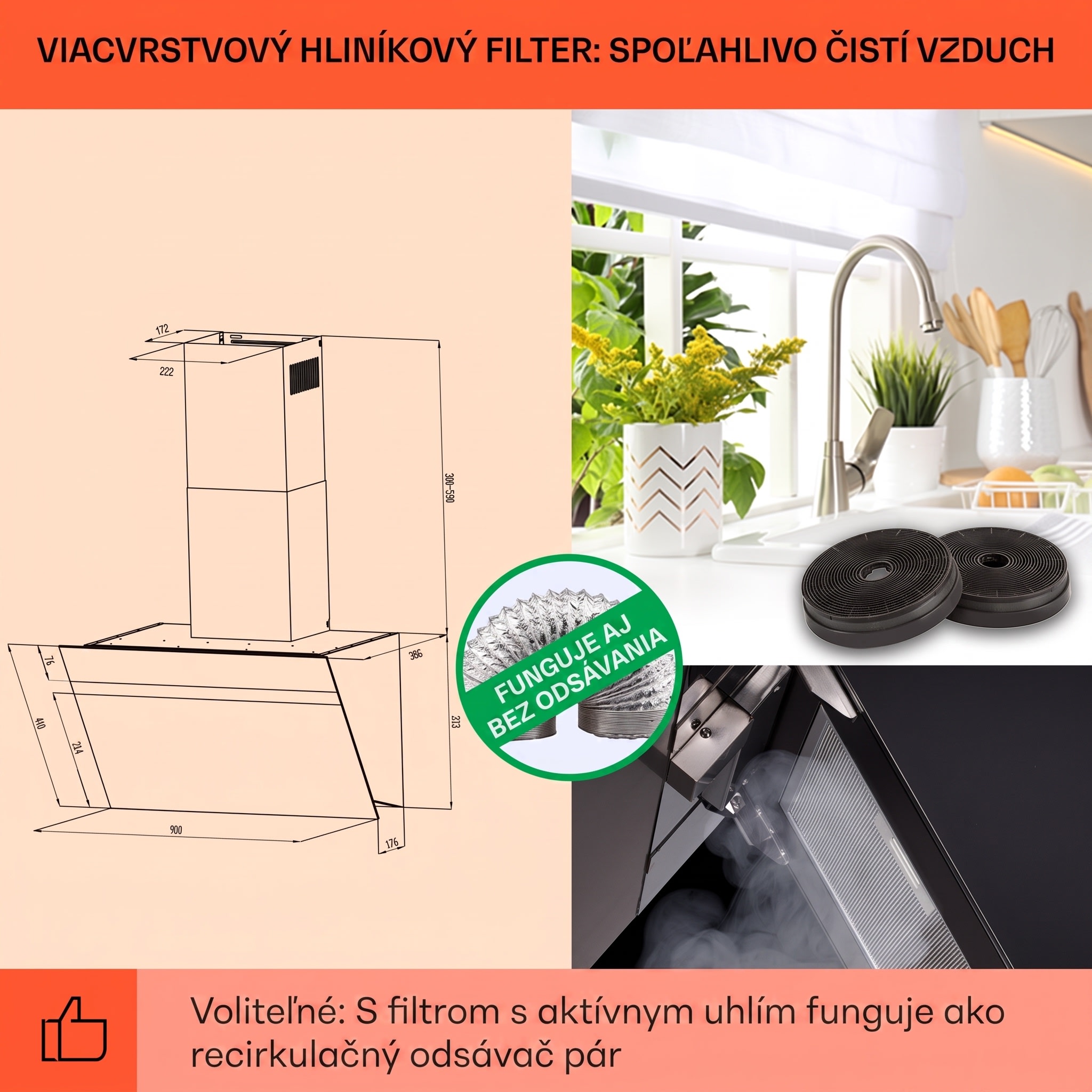 Klarstein Ava 90 Smart, digestor, 90 cm, nástenný, WiFi, A++, 585 m³/h, dotykový displej – Obrázok 5