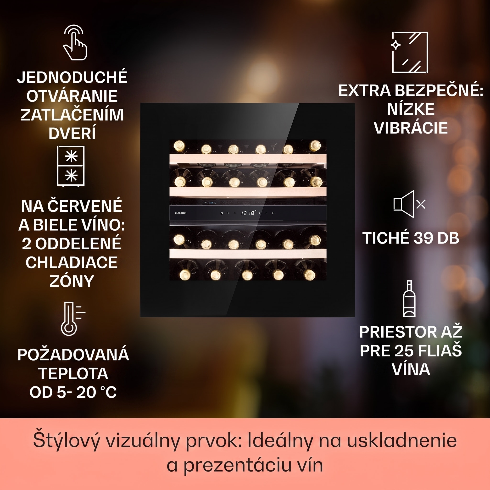 Klarstein Rhône 25 Duo, vinotéka, 63 l, 25 fliaš, 2 zóny, kompresné chladenie – Obrázok 2