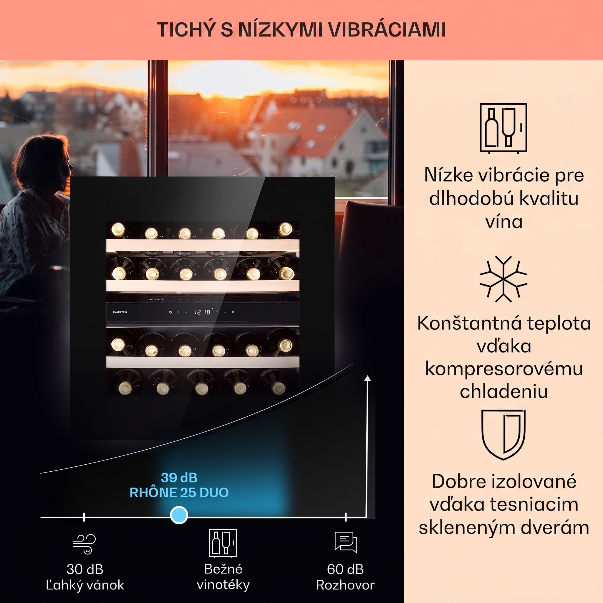 Klarstein Rhône 25 Duo, vinotéka, 63 l, 25 fliaš, 2 zóny, kompresné chladenie – Obrázok 4