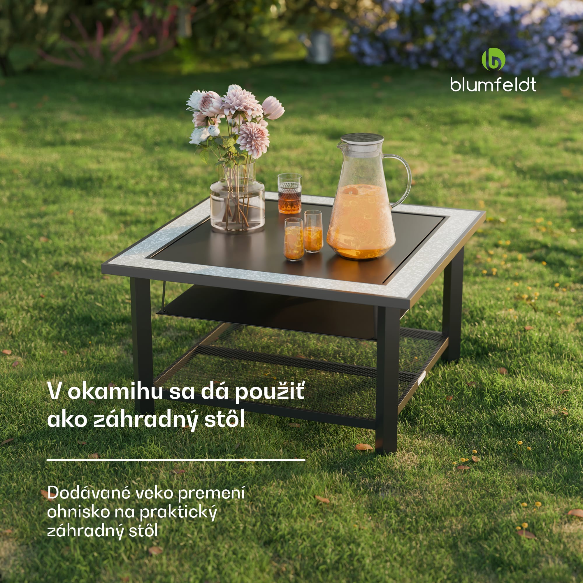 Blumfeldt Merano Avanzato 3 v 1, ohnisko s funkciou grilu, dá sa použiť ako stôl, 87 x 87 cm – Obrázok 4