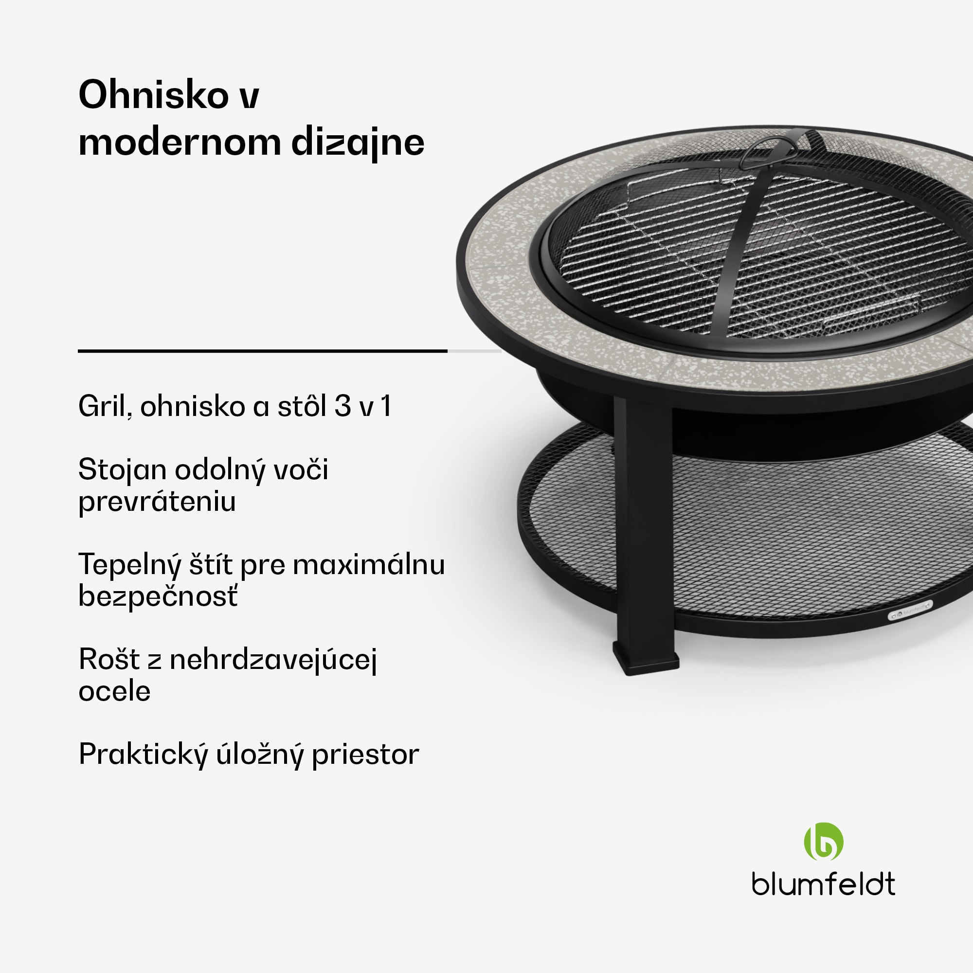 Blumfeldt Merano Circolo 3 v 1, ohnisko s funkciou grilu, dá sa použiť ako stôl, priemer 87 cm – Obrázok 2