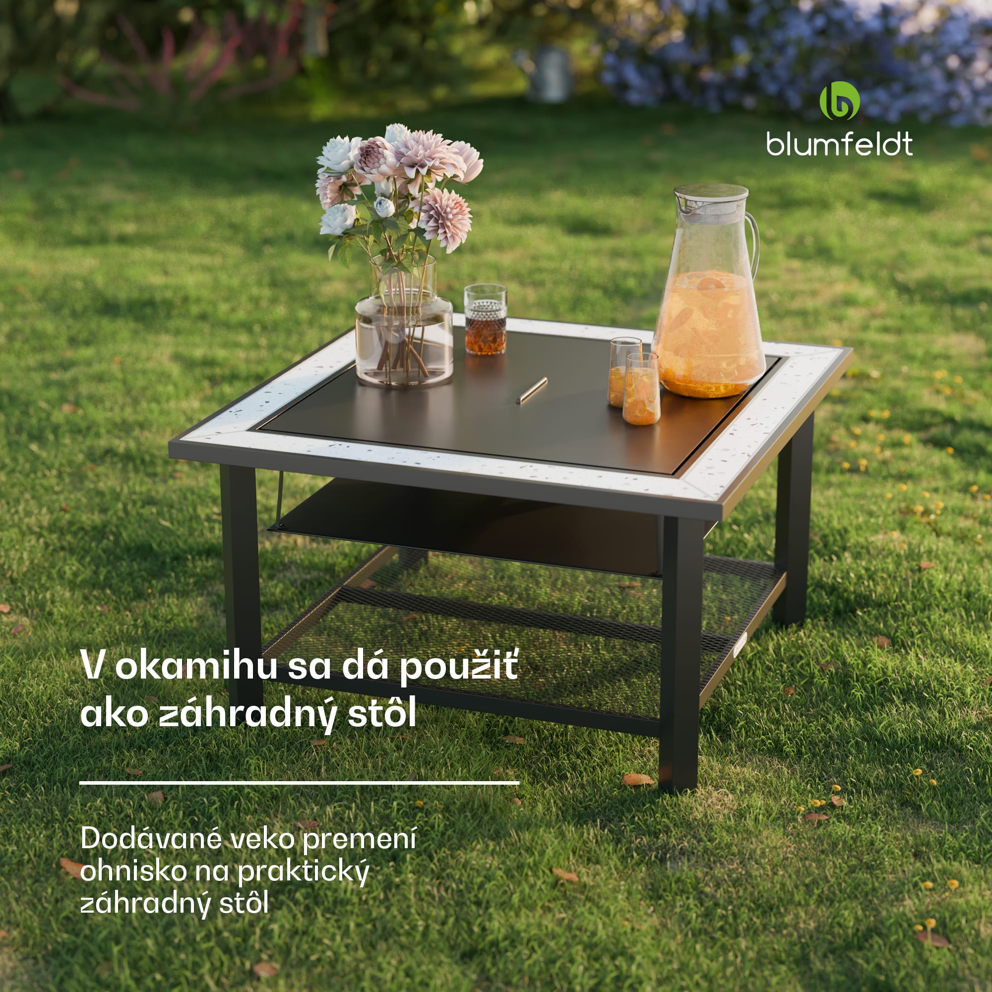 Blumfeldt Merano Avanzato 3 v 1, ohnisko s funkciou grilu, dá sa použiť ako stôl, 87 x 87 cm – Obrázok 4