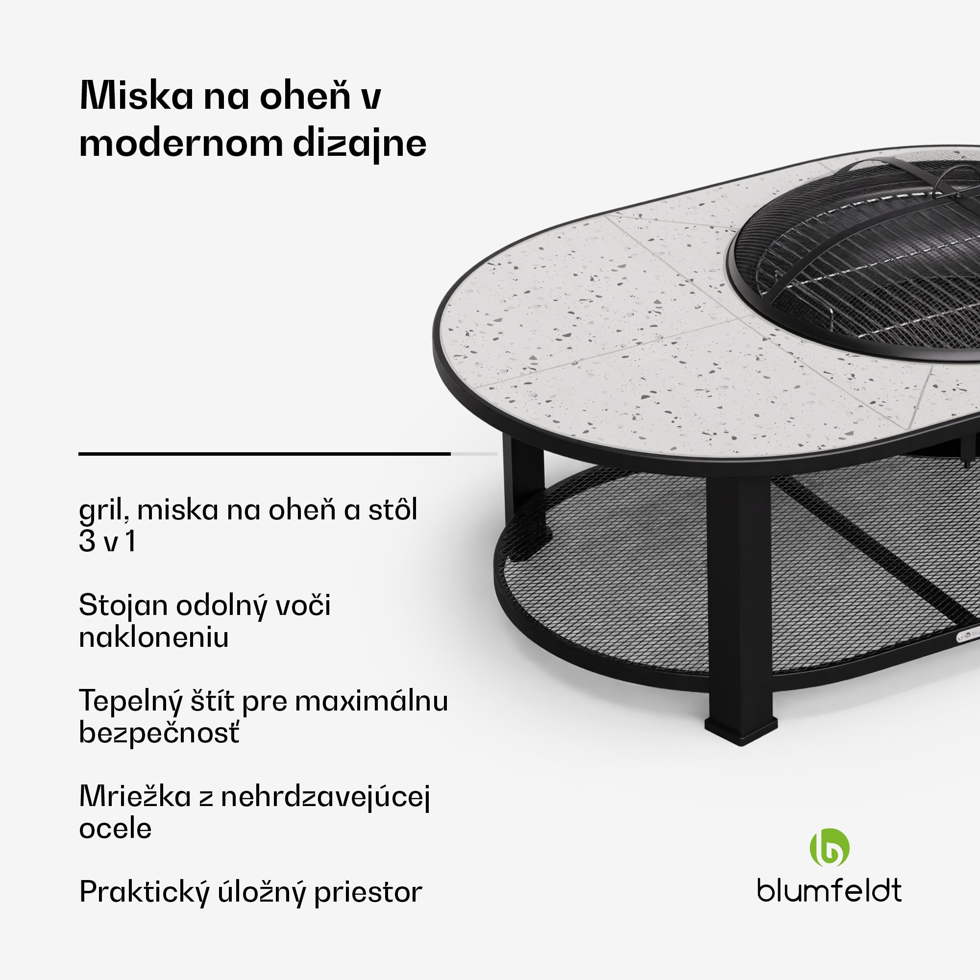 Blumfeldt Merano Circolo L, ohnisko 3 v 1, s funkciou grilu, dá sa použiť ako stôl, 122 x 87 cm – Obrázok 2