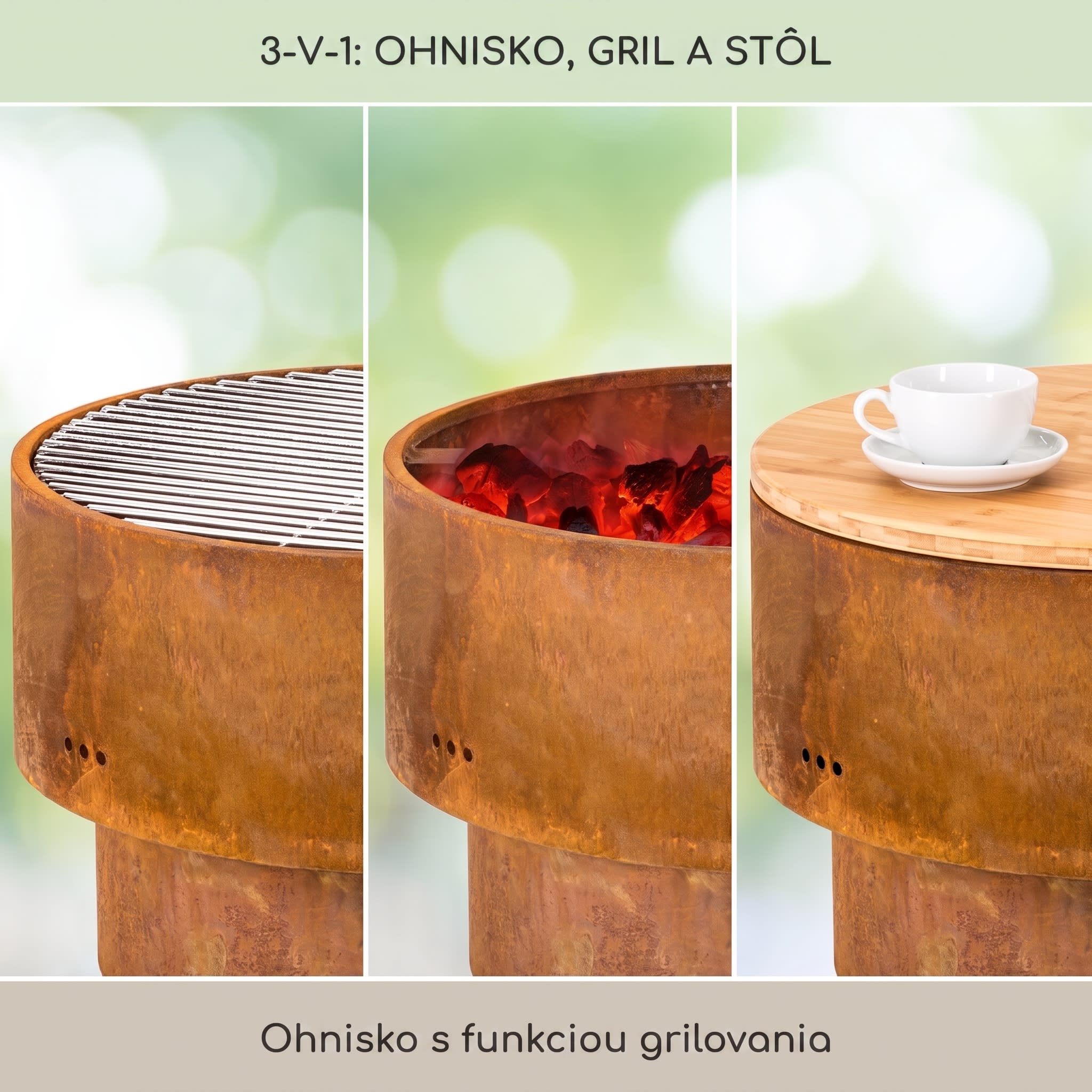 Blumfeldt Pompeji Rust ohnisková misa a gril Ø60cm oceľ – Obrázok 2