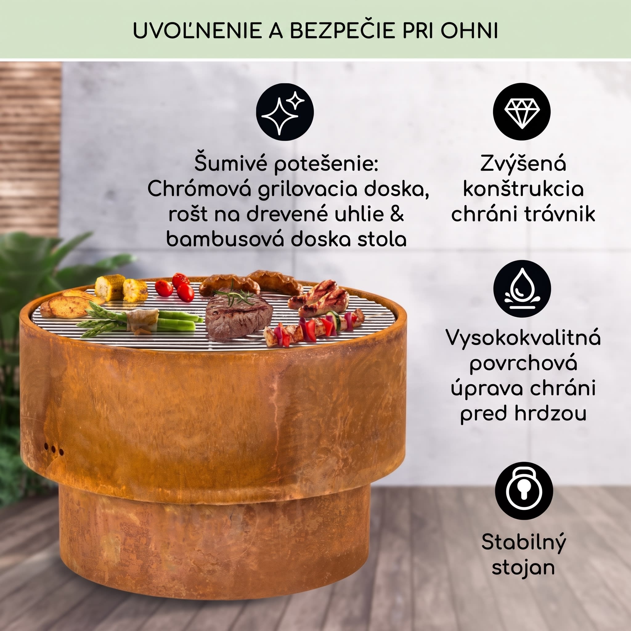 Blumfeldt Pompeji Rust ohnisková misa a gril Ø60cm oceľ – Obrázok 3