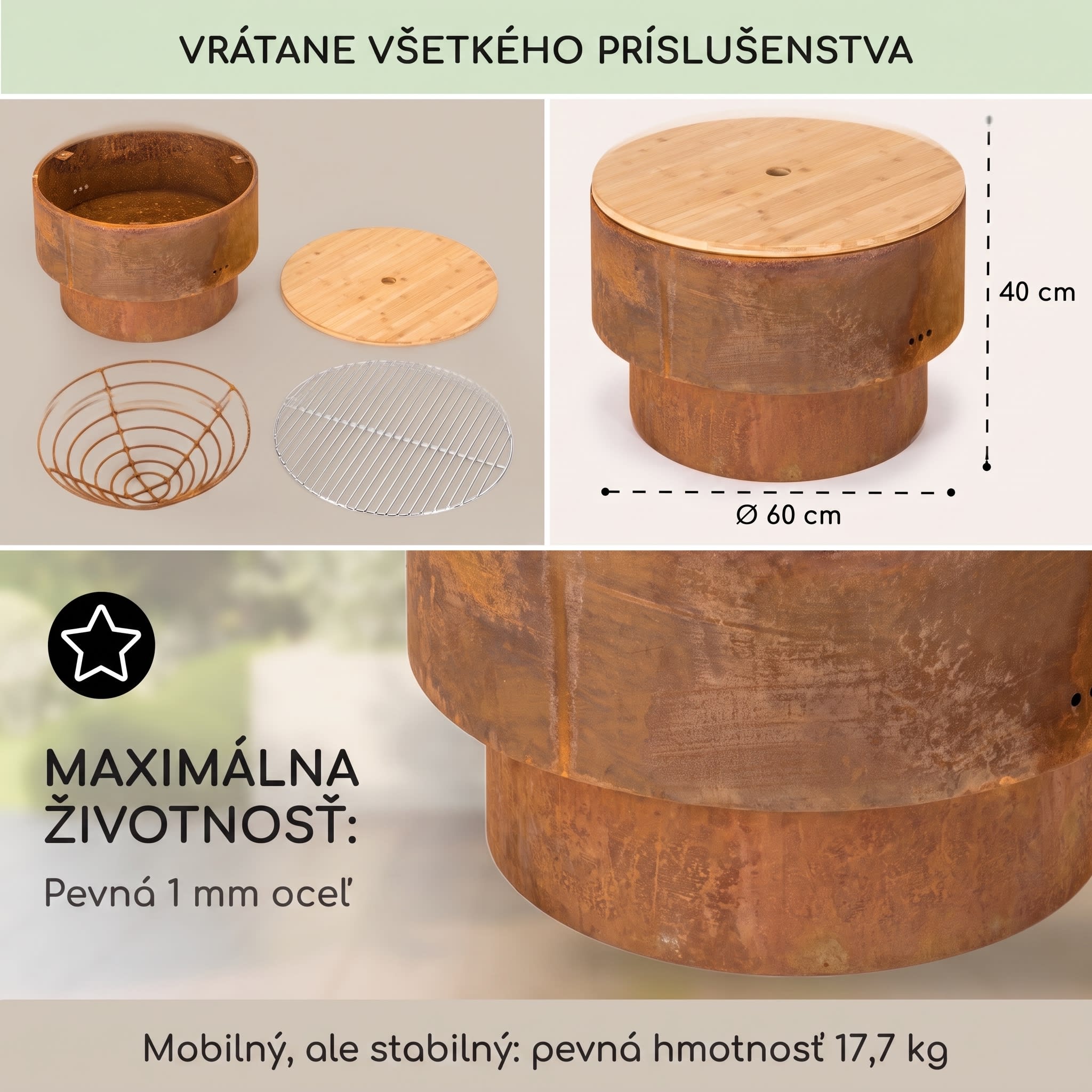 Blumfeldt Pompeji Rust ohnisková misa a gril Ø60cm oceľ – Obrázok 5