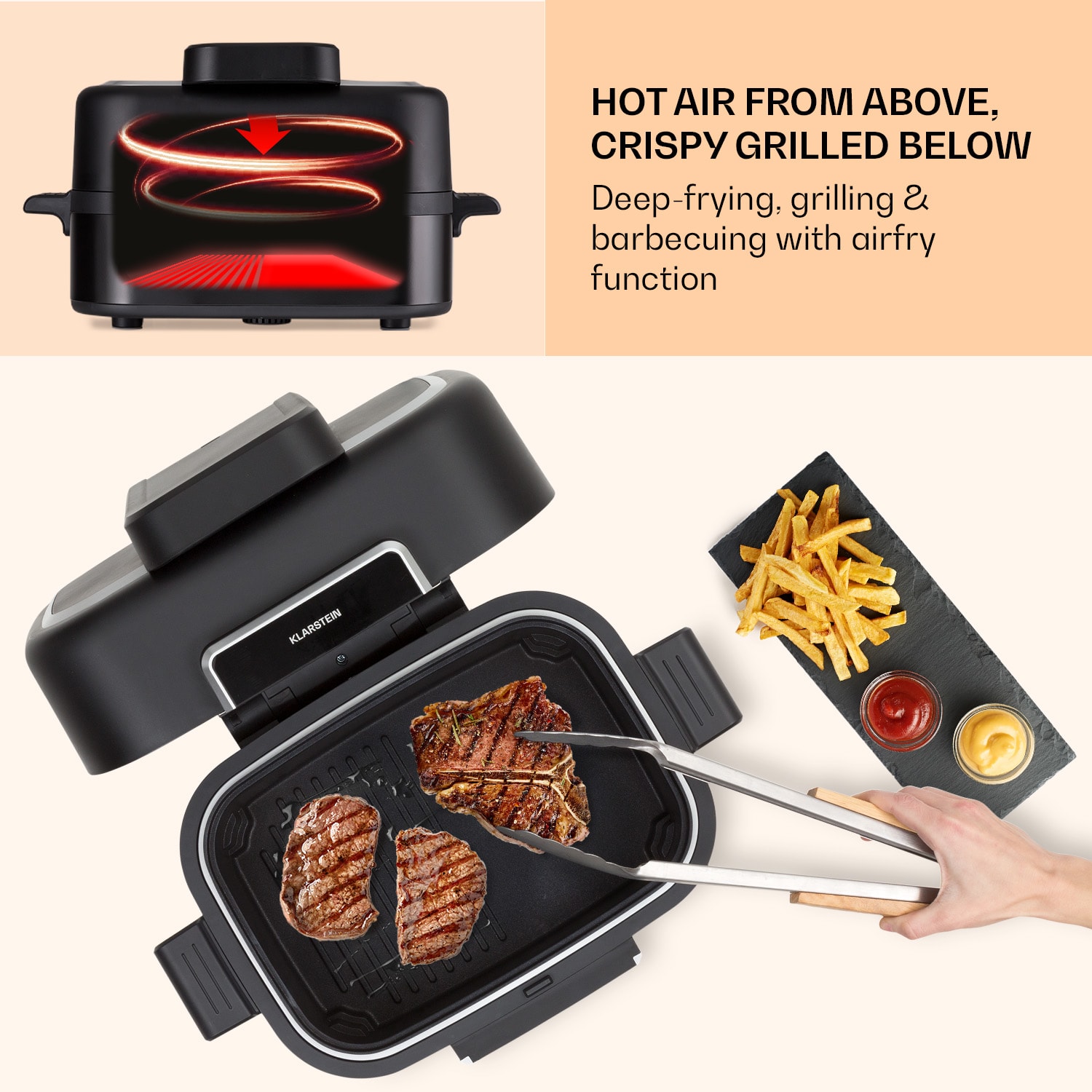 Klarstein Combo Air, teplovzdušná fritéza s grilom, 1500 W, 4,5 l grilovací kôš, 2,5 l fritovací kôš, 5 programov – Obrázok 5