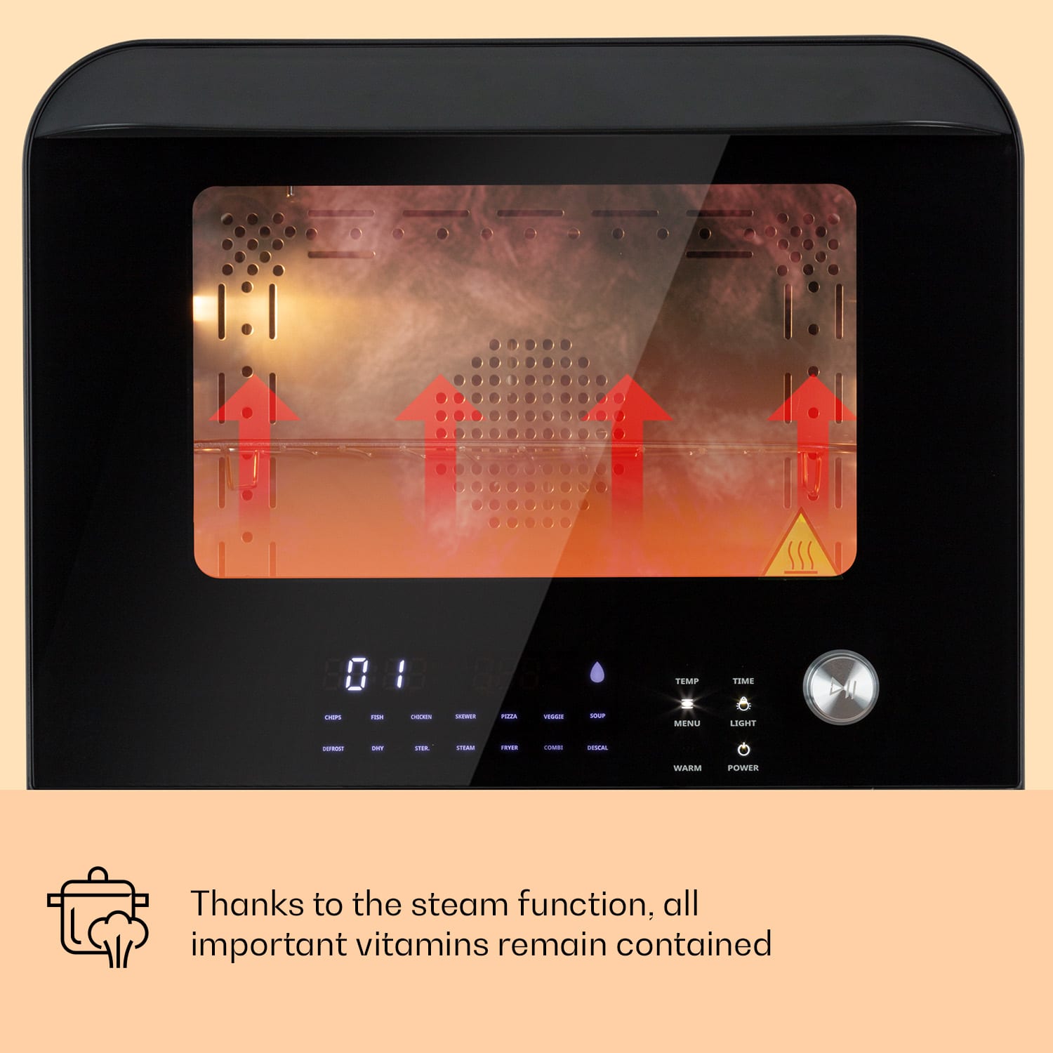Klarstein Vita Pro, teplovzdušná fritéza s varením v pare, 2450 W, 18 l, 14 programov, 800 ml nádrž na vodu – Obrázok 2