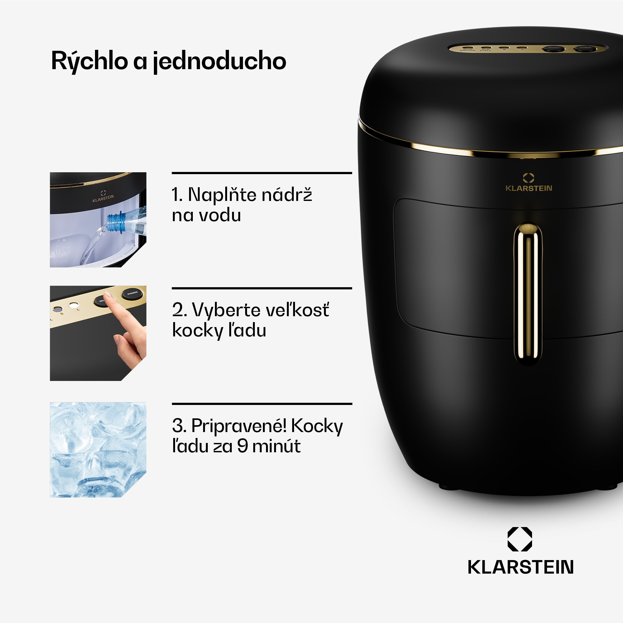 Klarstein Passau, výrobník ľadu, 2 veľkosti, 15 kg/24 h, Auto-Clean – Obrázok 3