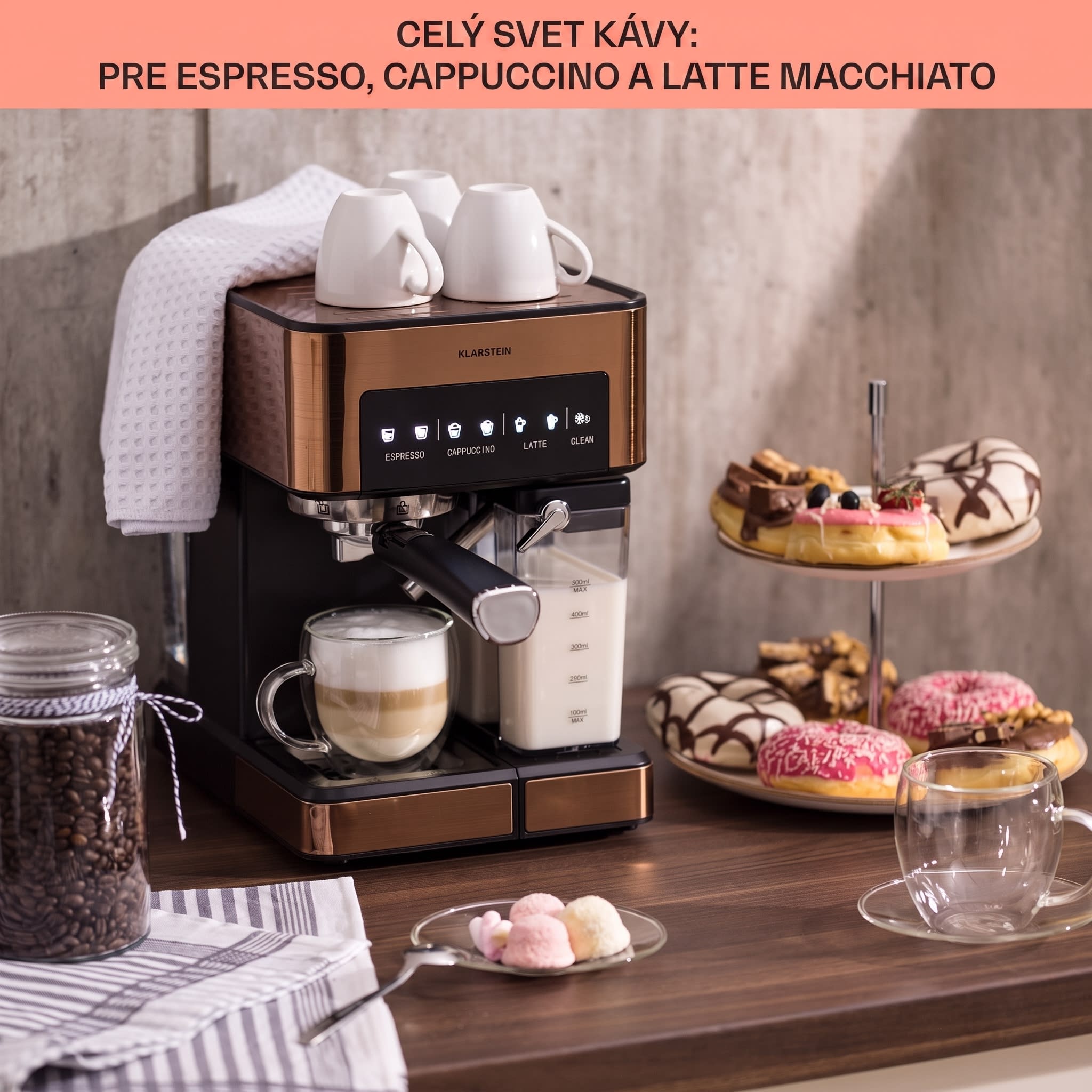 Klarstein Arabica Comfort kávovar s portafiltrom, 1350 W, 20 bar, 1,8 l, dotykový ovládací panel – Obrázok 4